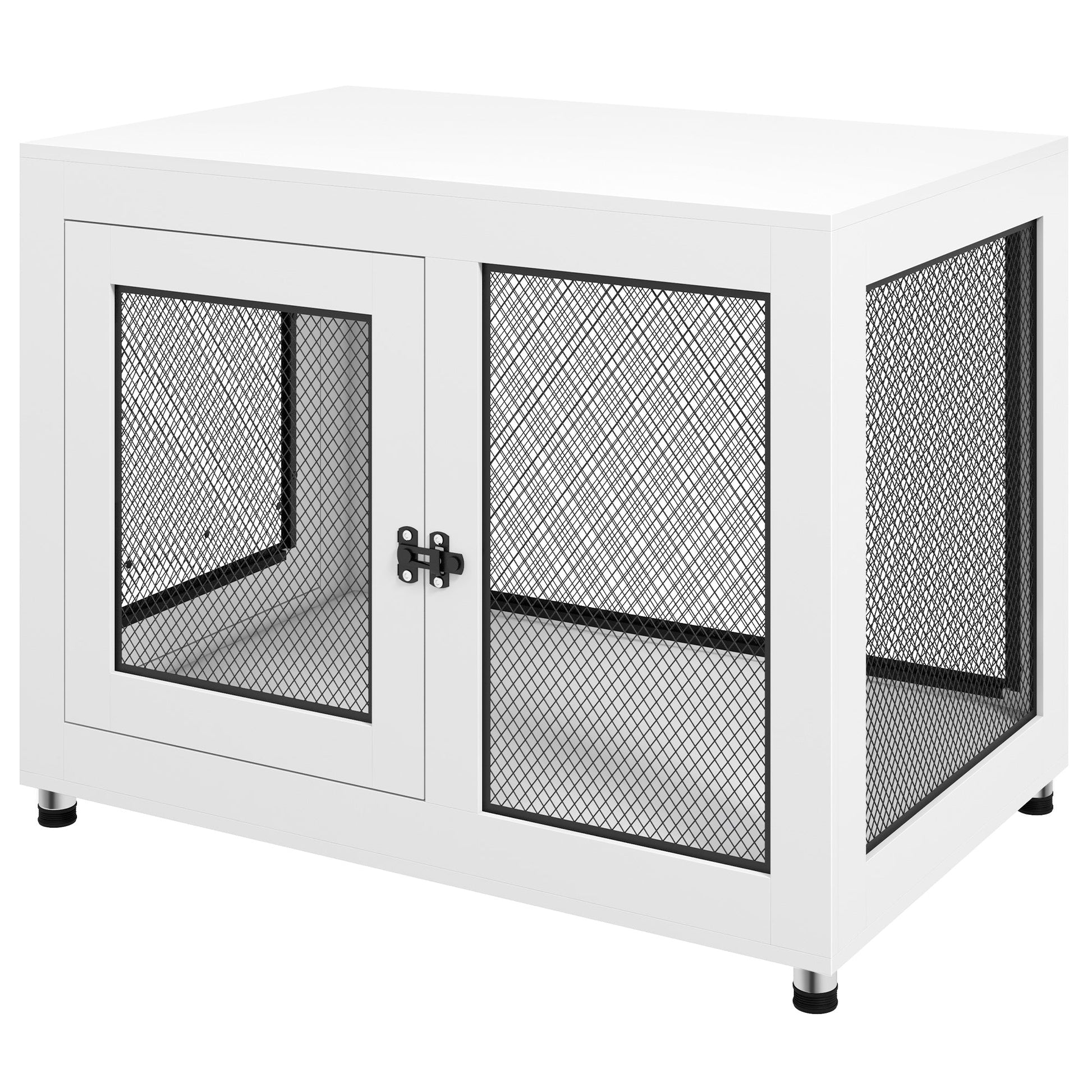 Dog Crate Furniture End Table w/ Soft Washable Cushion, Two Doors, Indoor Pet Kennel for Small Medium Large Dogs w/ Wire Mesh, White