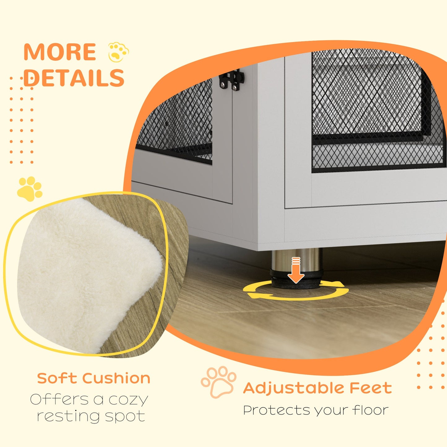 Dog Crate Furniture End Table w/ Soft Washable Cushion, Two Doors, Indoor Pet Kennel for Small Medium Large Dogs w/ Wire Mesh, White