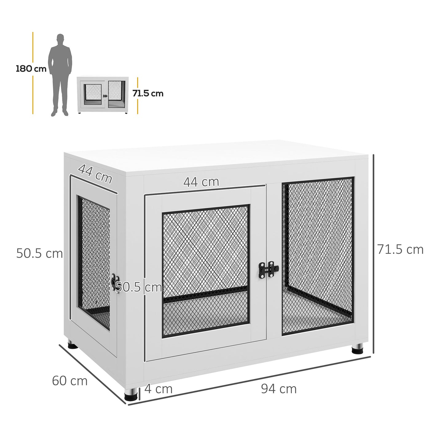 Dog Crate Furniture End Table w/ Soft Washable Cushion, Two Doors, Indoor Pet Kennel for Small Medium Large Dogs w/ Wire Mesh, White