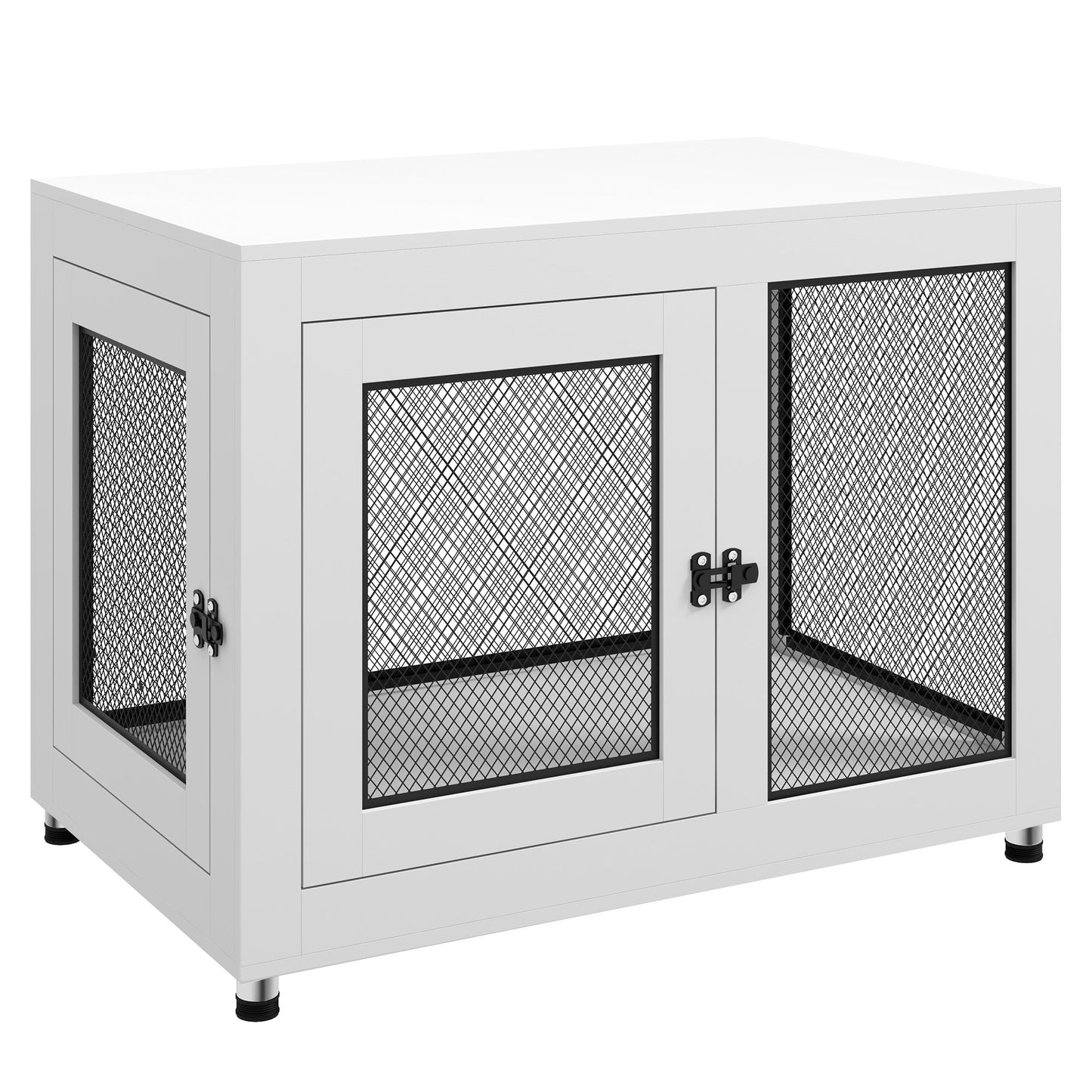Dog Crate Furniture End Table w/ Soft Washable Cushion, Two Doors, Indoor Pet Kennel for Small Medium Large Dogs w/ Wire Mesh, White
