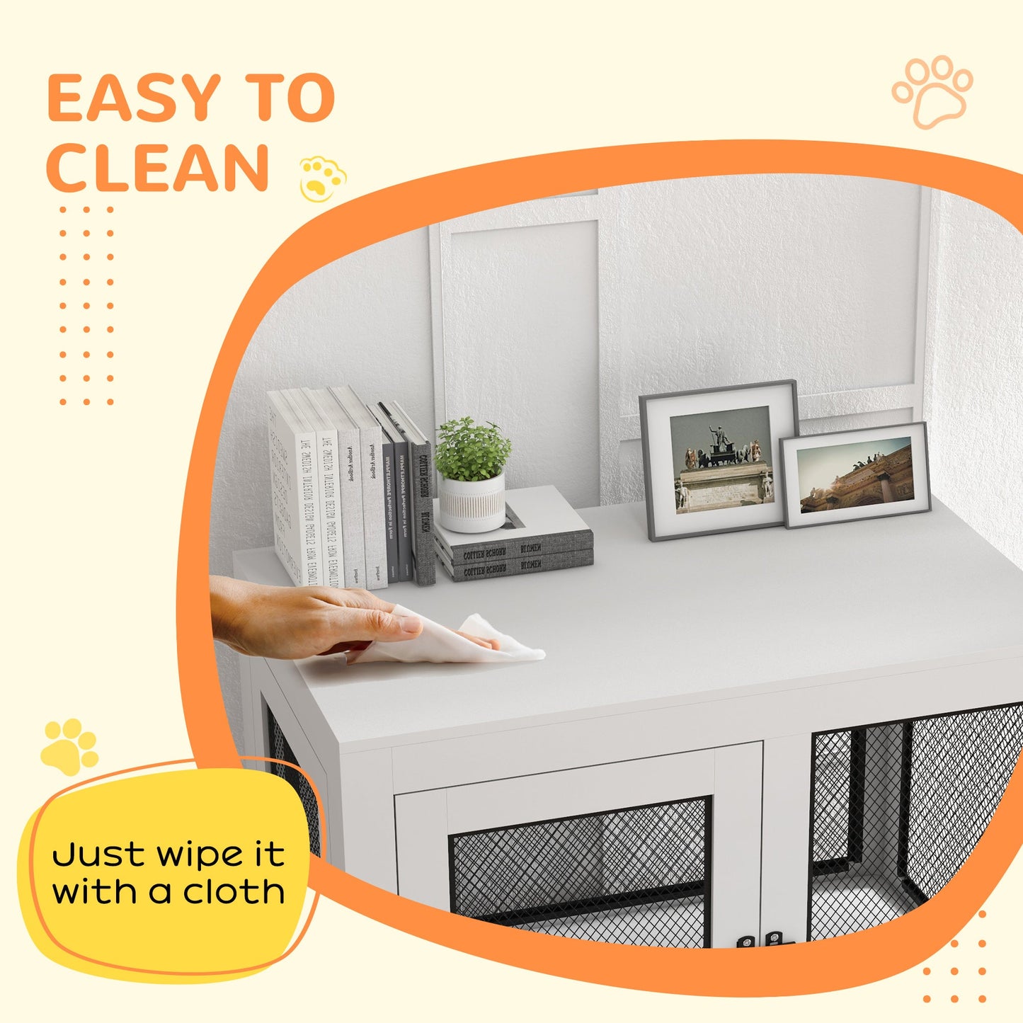 Dog Crate Furniture End Table w/ Soft Washable Cushion, Two Doors, Indoor Pet Kennel for Small Medium Large Dogs w/ Wire Mesh, White