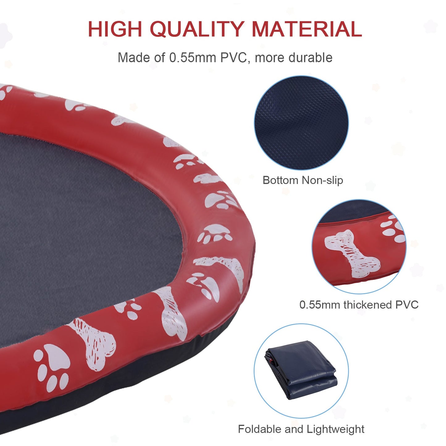 Dog Splash Pad, Pet Sprinkler Mat, Non-Slip Dog Paddling Pool, Foldable Outdoor Sprinkler and Splash Mat Water Play for Garden, Patio, Summer Fun, 150 cm