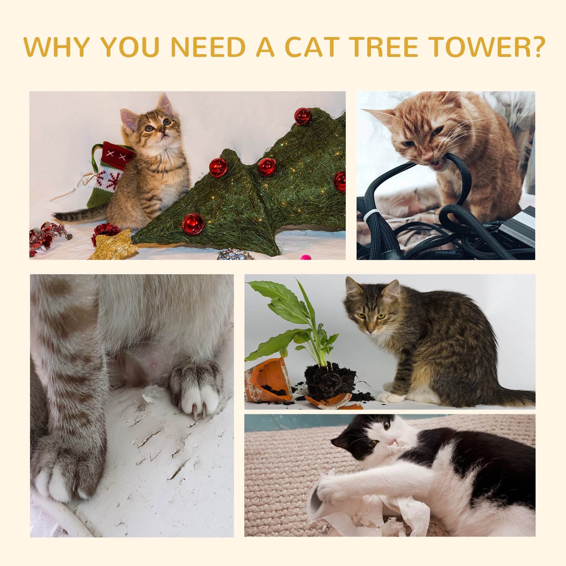 Floor to Ceiling Cat Tree, 240-260cm Adjustable Height Kitten Tower with Scratching Posts, Cat Houses, Ramps, Hammocks, Toy Balls, Tunnel for Indoor Use - Dark Grey