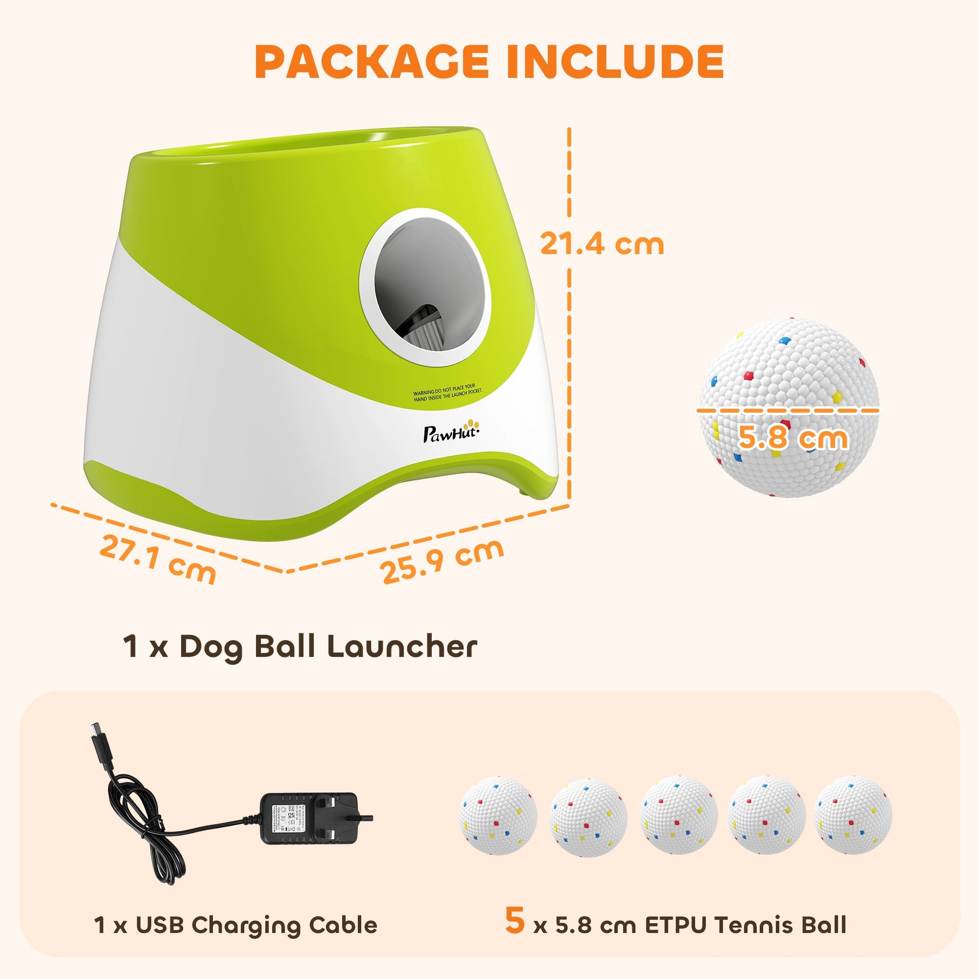 Automatic Dog Ball Launcher with 5 ETPU Tennis Balls, Dog Ball Thrower with 3 Distance Settings (20/33/46ft), Indoor Outdoor Interactive Toy for Small Medium Dogs, Green