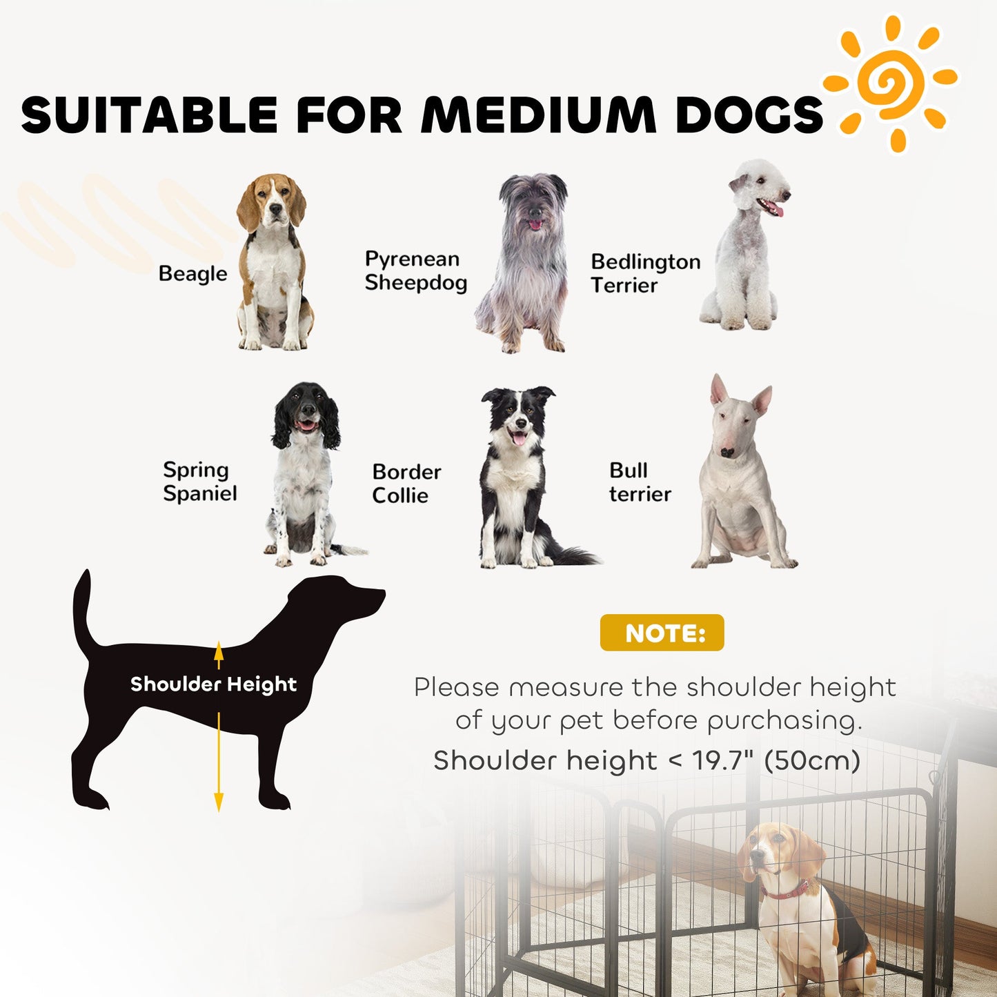 Dog Pen, 6 Panel Puppy Pen, Steel Dog Playpen, for Medium Breeds, 80cm Tall, Black