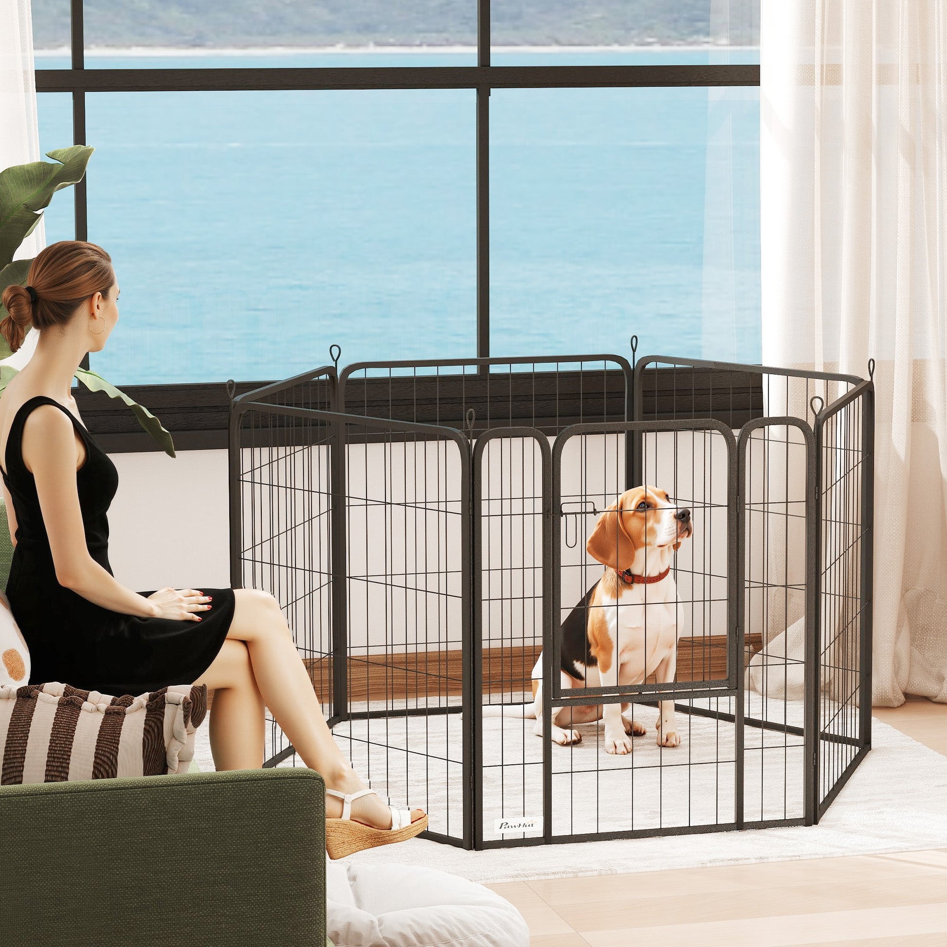 Dog Pen, 6 Panel Puppy Pen, Steel Dog Playpen, for Medium Breeds, 80cm Tall, Black