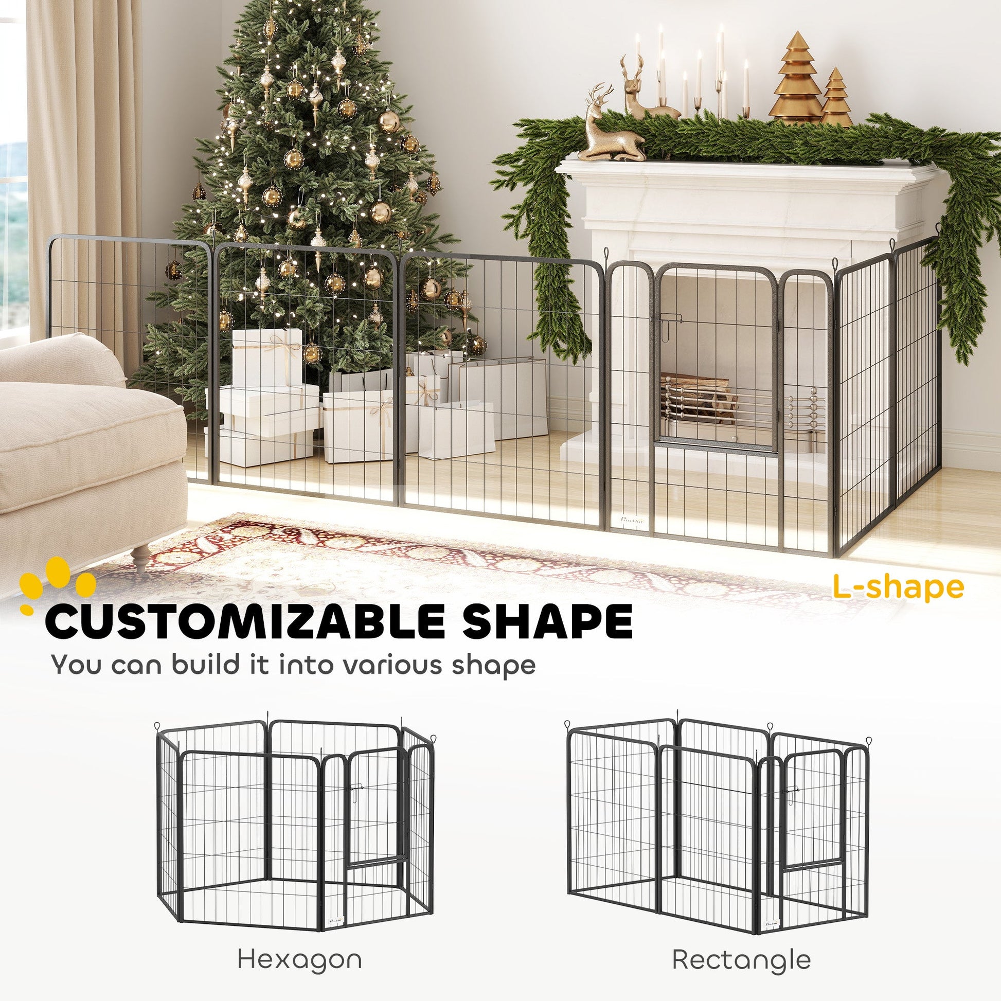 Dog Pen, 6 Panel Puppy Pen, Steel Dog Playpen, for Medium Breeds, 80cm Tall, Black