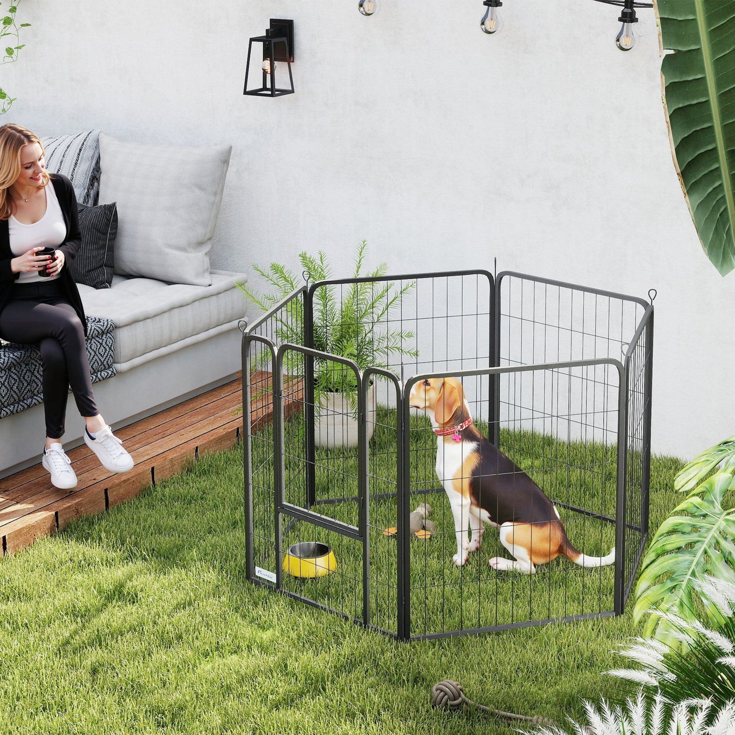 Dog Pen, 6 Panel Puppy Pen, Steel Dog Playpen, for Medium Breeds, 80cm Tall, Black