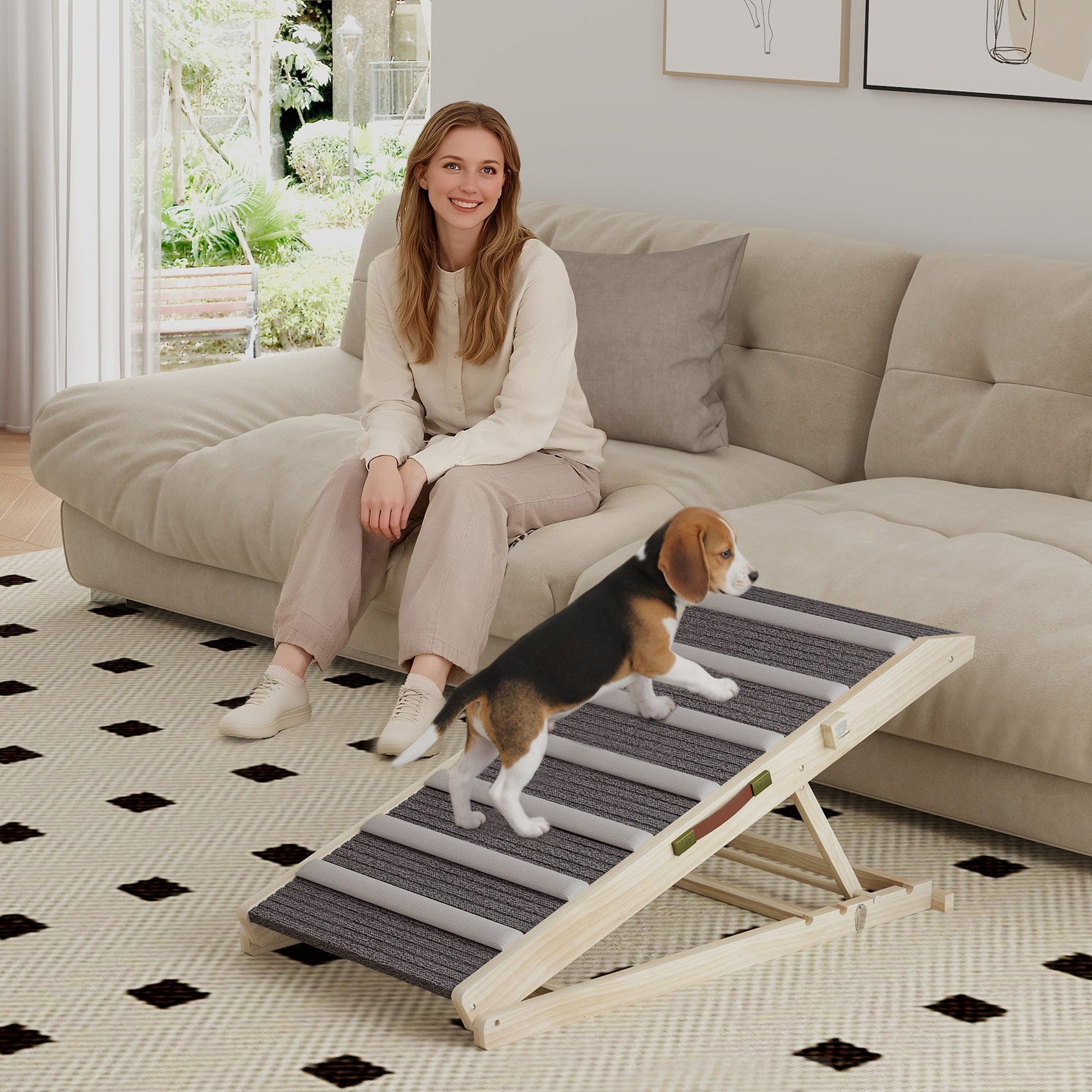 Dog Ramp for Car, Adjustable Folding Pet Ramp for Small Medium Large Dogs, 4 Adjustable Height Dog Climbing Ladder for High Bed and Sofa, 35/43/47/50 cm Height