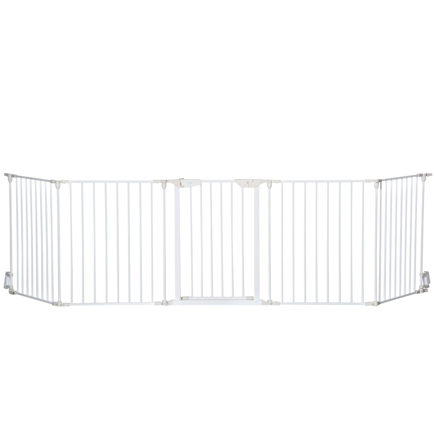 Pet Safety Gate, 5 Panels Playpen Fireplace, Metal Fence, Stair Barrier, Room Divider w/ Walk-Through Door - White