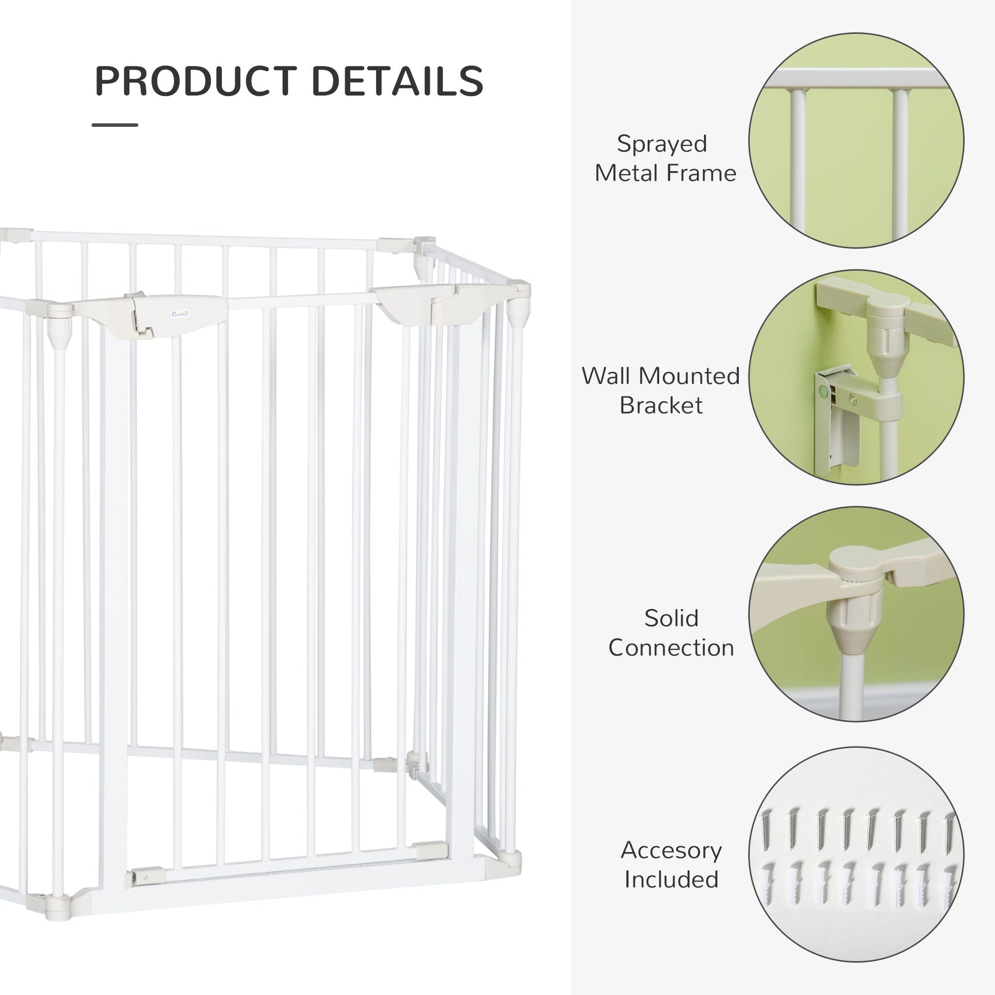 Pet Safety Gate, 5 Panels Playpen Fireplace, Metal Fence, Stair Barrier, Room Divider w/ Walk-Through Door - White