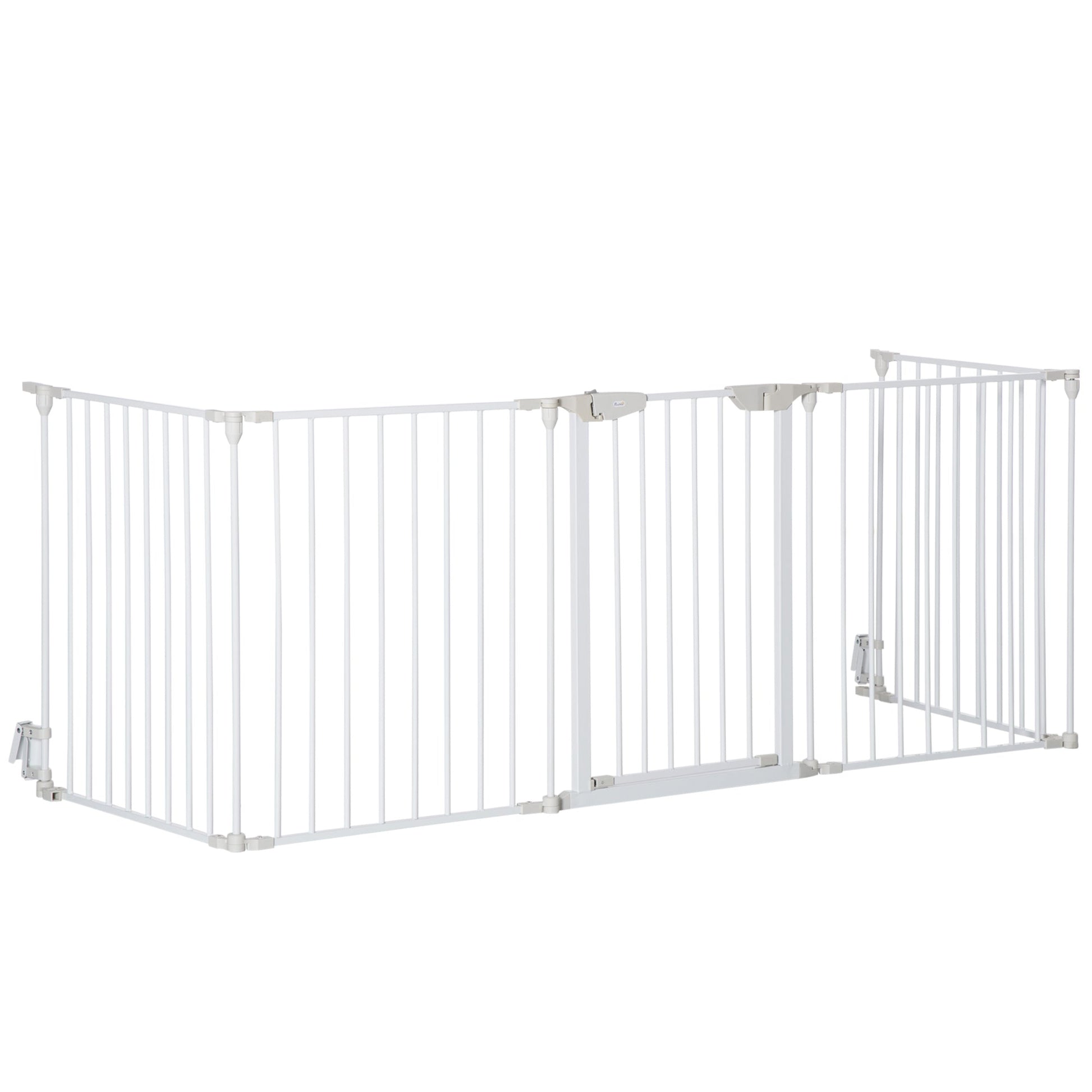 Pet Safety Gate, 5 Panels Playpen Fireplace, Metal Fence, Stair Barrier, Room Divider w/ Walk-Through Door - White
