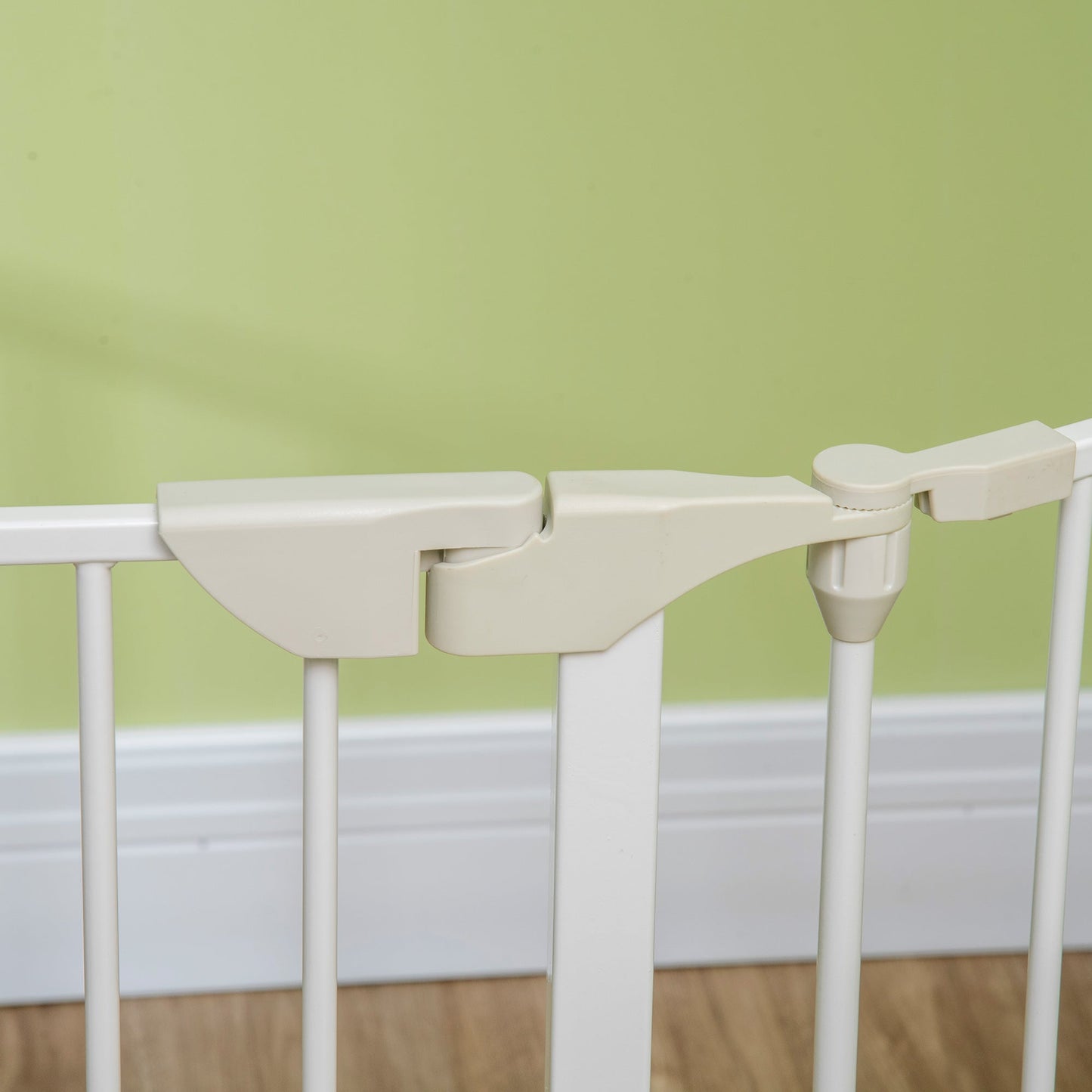 Pet Safety Gate, 5 Panels Playpen Fireplace, Metal Fence, Stair Barrier, Room Divider w/ Walk-Through Door - White