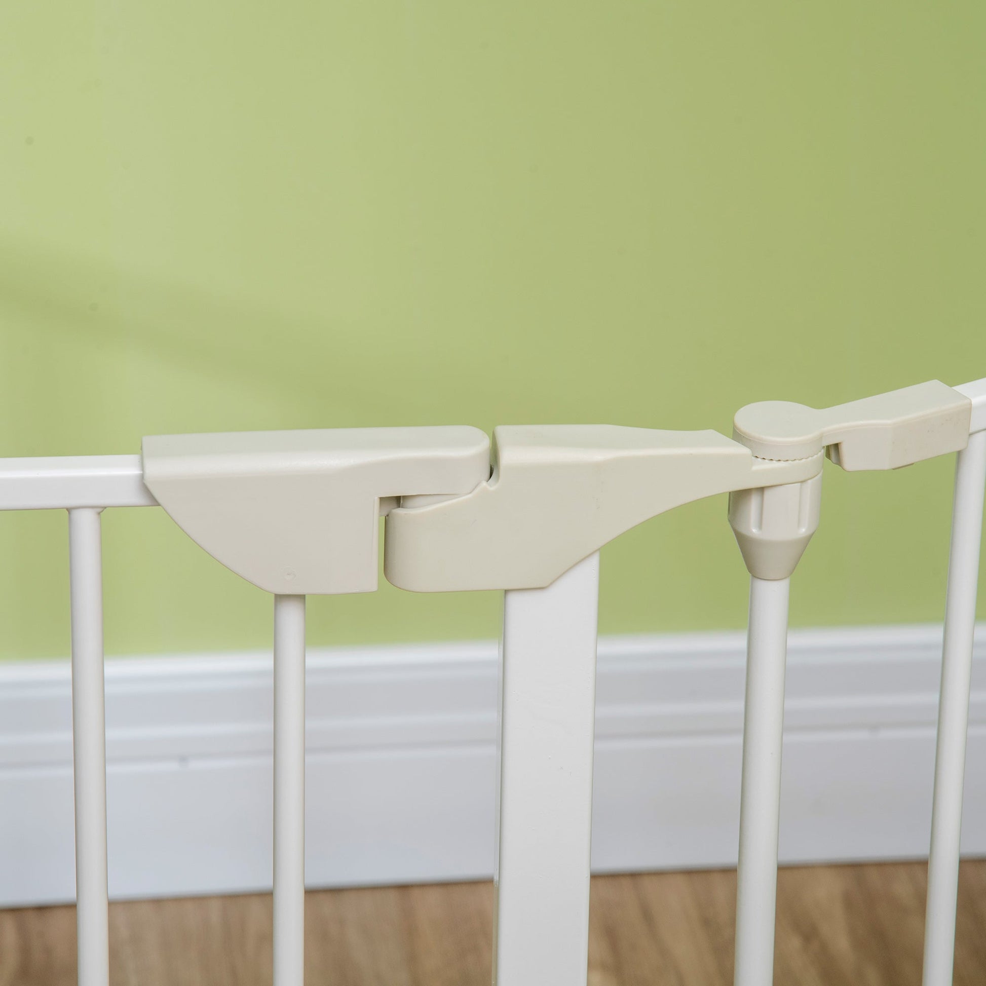 Pet Safety Gate, 5 Panels Playpen Fireplace, Metal Fence, Stair Barrier, Room Divider w/ Walk-Through Door - White