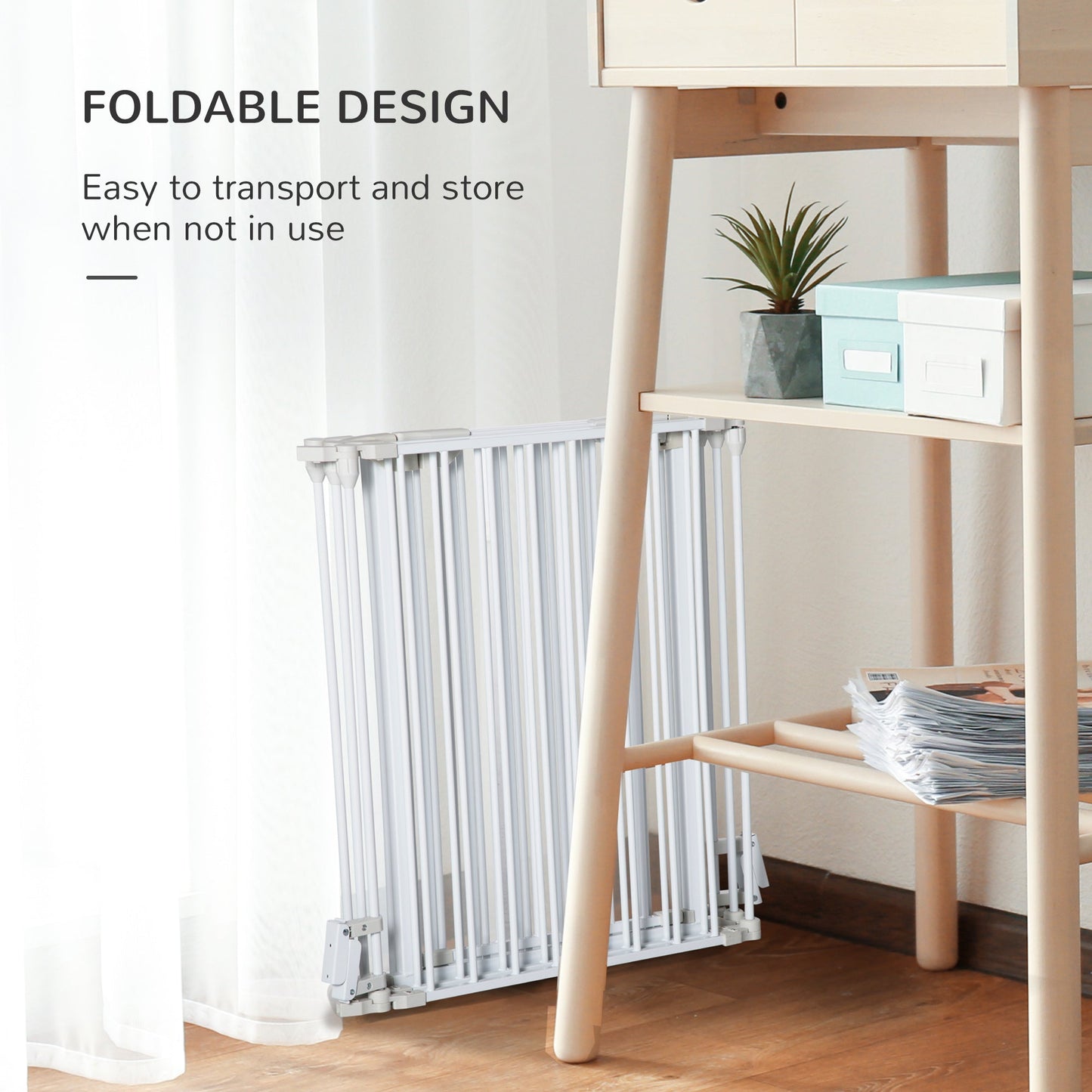 Pet Safety Gate, 5 Panels Playpen Fireplace, Metal Fence, Stair Barrier, Room Divider w/ Walk-Through Door - White