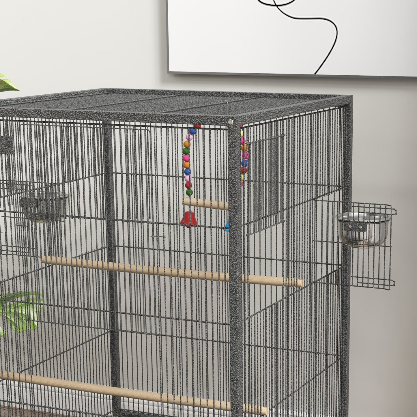 Bird Cage, Budgie Cage, Parrot Cage, with Rolling Stand, Stainless Steel Bowls, Swings, Removable Tray for Small Parrot, Budgie, Lovebird - Grey