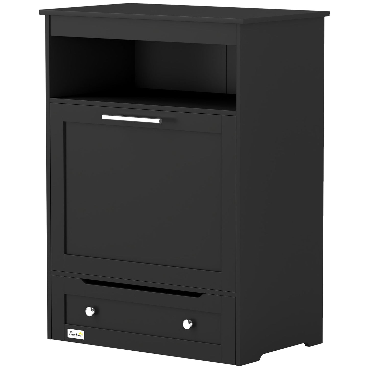 Pet Feeder Station, Dog Food Storage Container w/ Raised Dog Bowls, Hanger, for Food and Water - Black