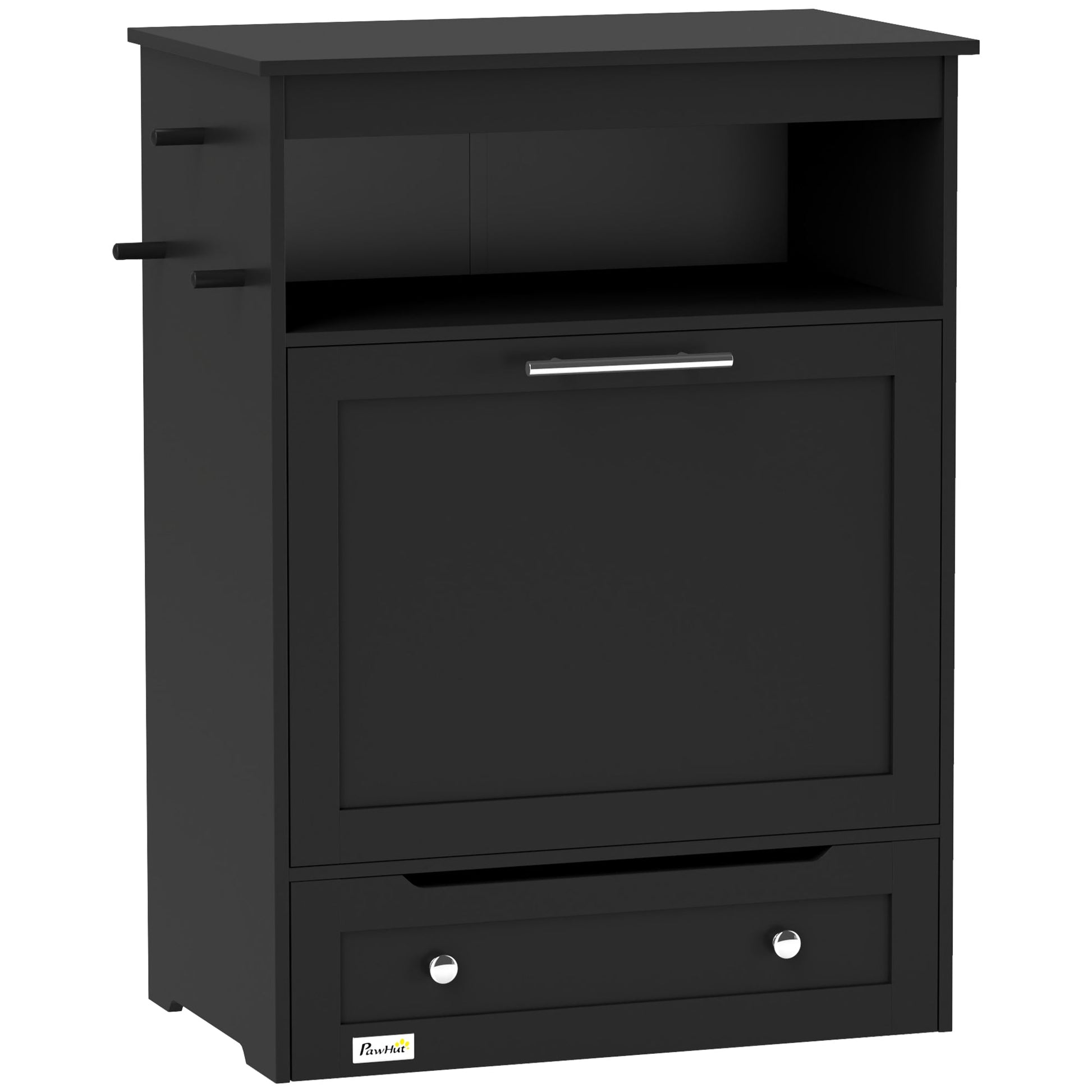 Pet Feeder Station, Dog Food Storage Container w/ Raised Dog Bowls, Hanger, for Food and Water - Black