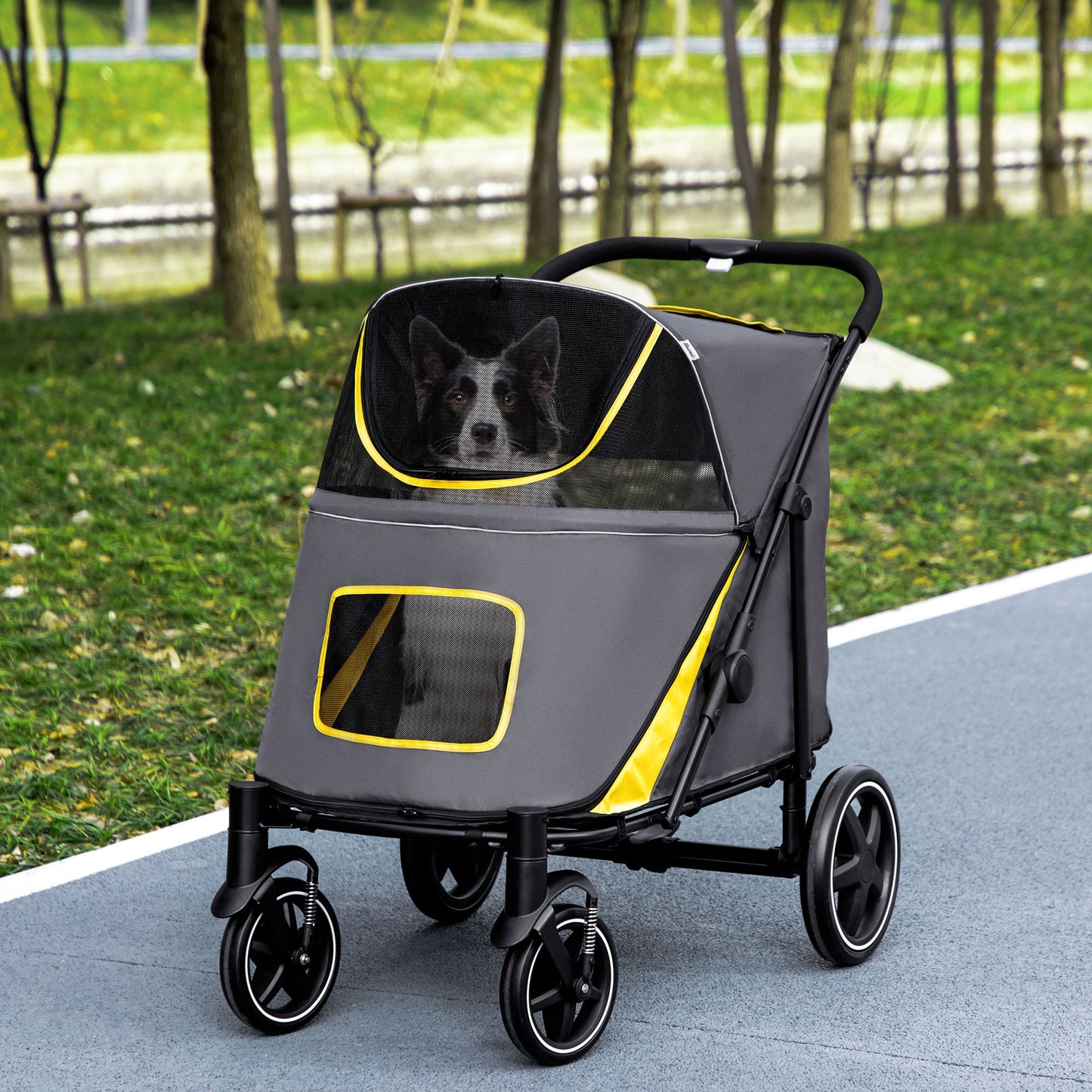 Dog Stroller Pet Pram Dog Pushchair Buggy with Adjustable Canopy for Medium and Large Breeds, Dark Grey