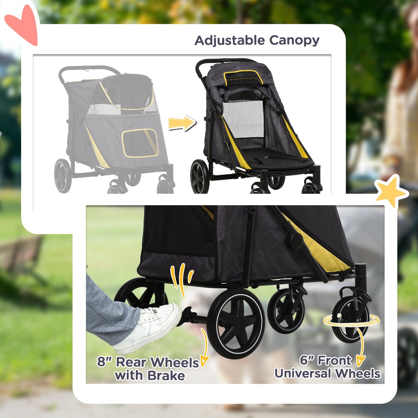 Dog Stroller Pet Pram Dog Pushchair Buggy with Adjustable Canopy for Medium and Large Breeds, Dark Grey