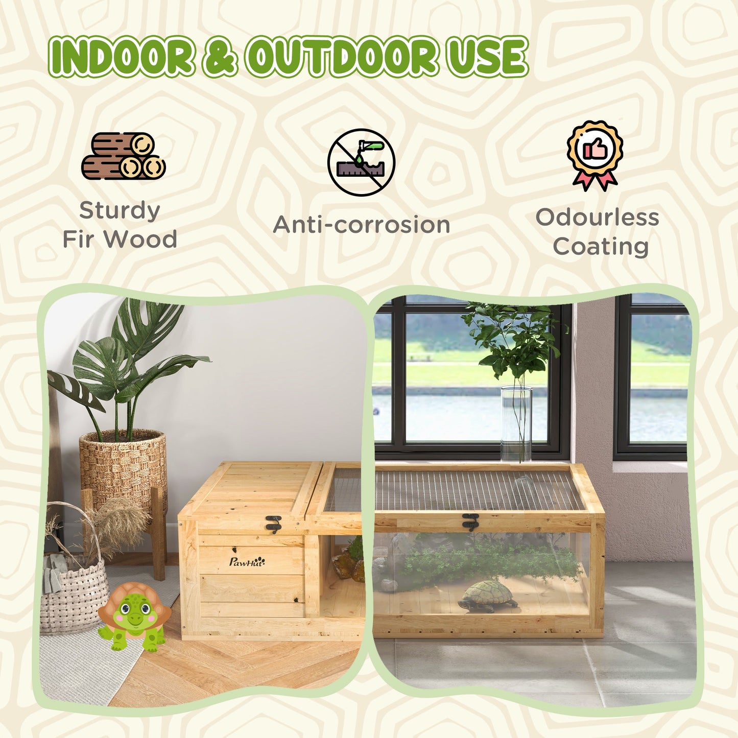 Tortoise House with Mesh Roof, Small Reptile Wooden House, Tortoise Enclosure with Removable Side Panel, for Indoor - Light Yellow