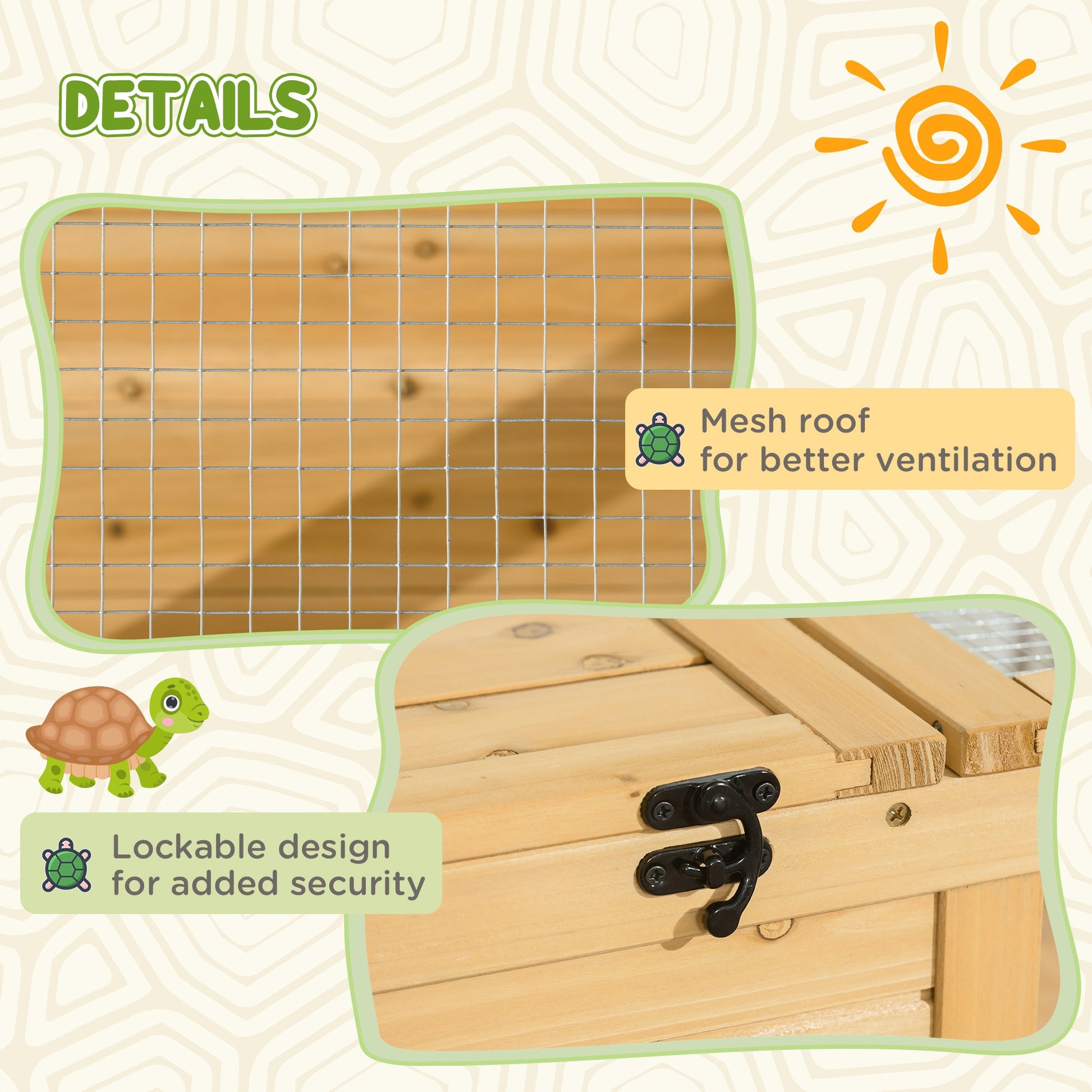 Tortoise House with Mesh Roof, Small Reptile Wooden House, Tortoise Enclosure with Removable Side Panel, for Indoor - Light Yellow
