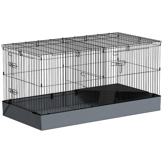 Guinea Pig Cage, 2 in 1 Rabbit Cage Pet Playpen with Removable Top, 2 Separate Area, Waterproof Oxford Fabric Floor, Perch, Ramp, Small Animal Cage for Guinea Pigs, Bunnies, Hedgehogs, Black
