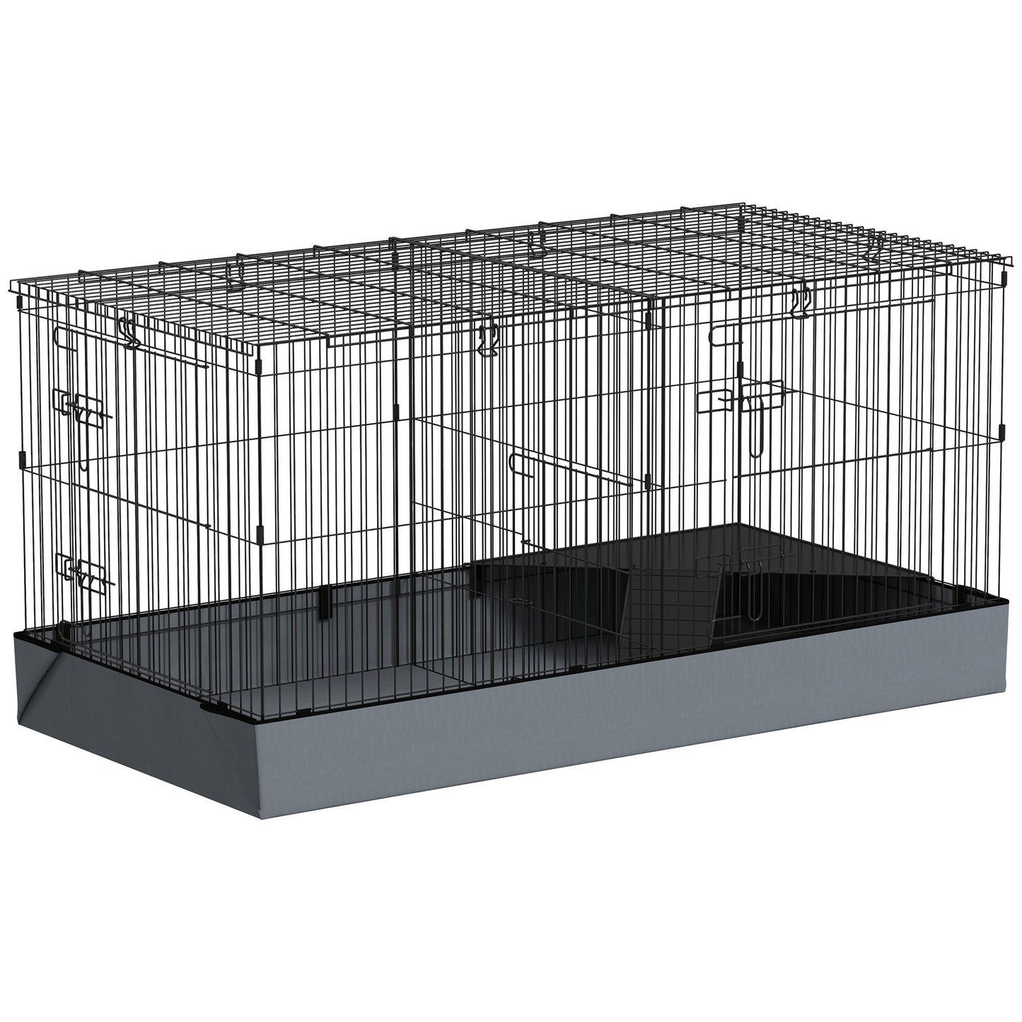 Guinea Pig Cage, 2 in 1 Rabbit Cage Pet Playpen with Removable Top, 2 Separate Area, Waterproof Oxford Fabric Floor, Perch, Ramp, Small Animal Cage for Guinea Pigs, Bunnies, Hedgehogs, Black