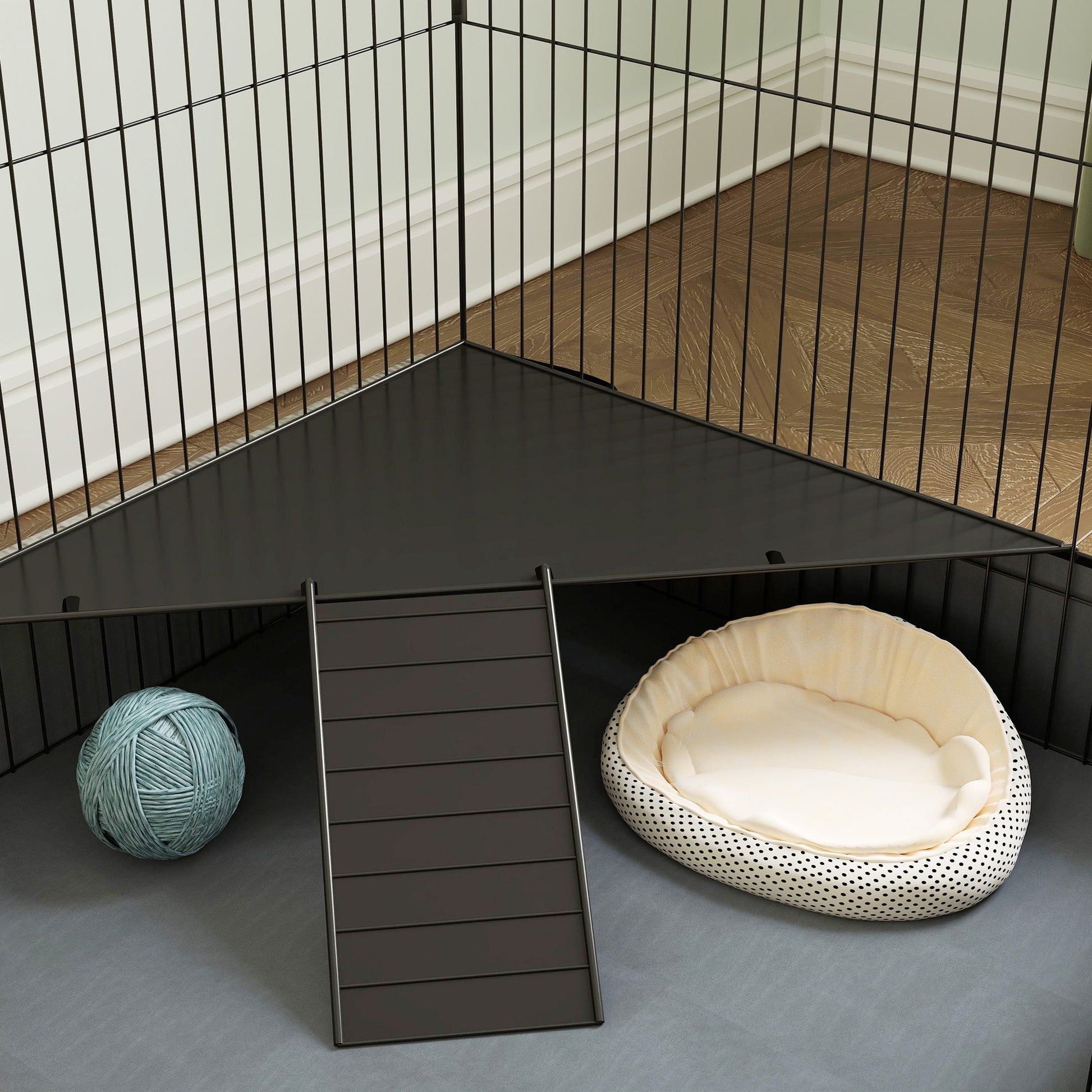 Guinea Pig Cage, 2 in 1 Rabbit Cage Pet Playpen with Removable Top, 2 Separate Area, Waterproof Oxford Fabric Floor, Perch, Ramp, Small Animal Cage for Guinea Pigs, Bunnies, Hedgehogs, Black