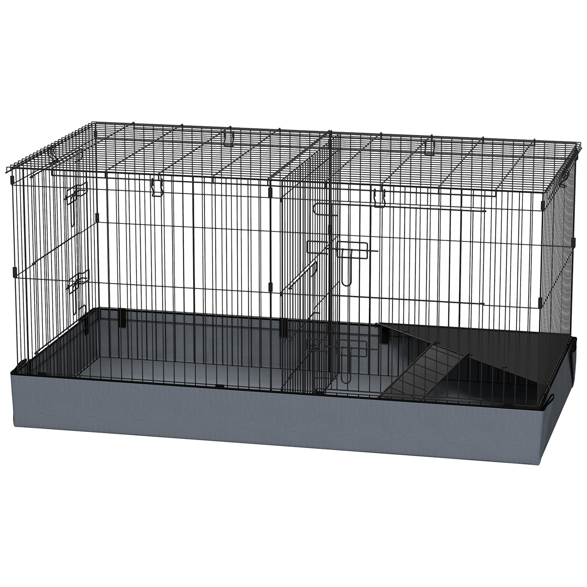 Guinea Pig Cage, 2 in 1 Rabbit Cage Pet Playpen with Removable Top, 2 Separate Area, Waterproof Oxford Fabric Floor, Perch, Ramp, Small Animal Cage for Guinea Pigs, Bunnies, Hedgehogs, Black