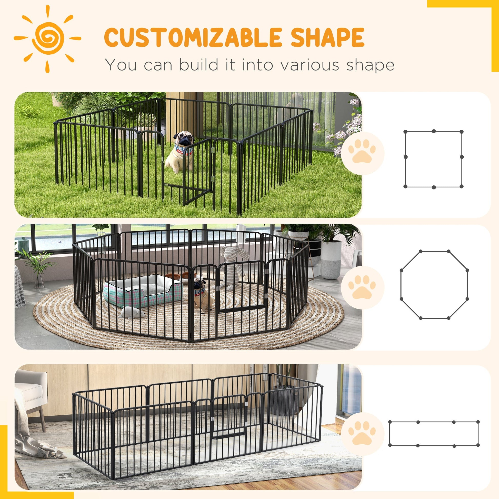 Heavy Duty Dog Playpen, 8 Panels Dog Pen, 60cm Height Pet Playpen Exercise Pen, with Door, for Small Dogs