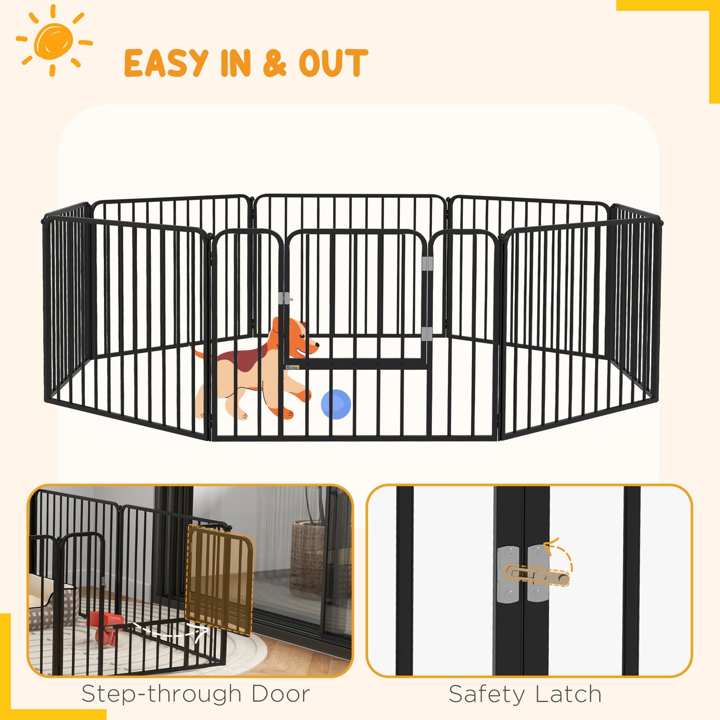 Heavy Duty Dog Playpen, 8 Panels Dog Pen, 60cm Height Pet Playpen Exercise Pen, with Door, for Small Dogs