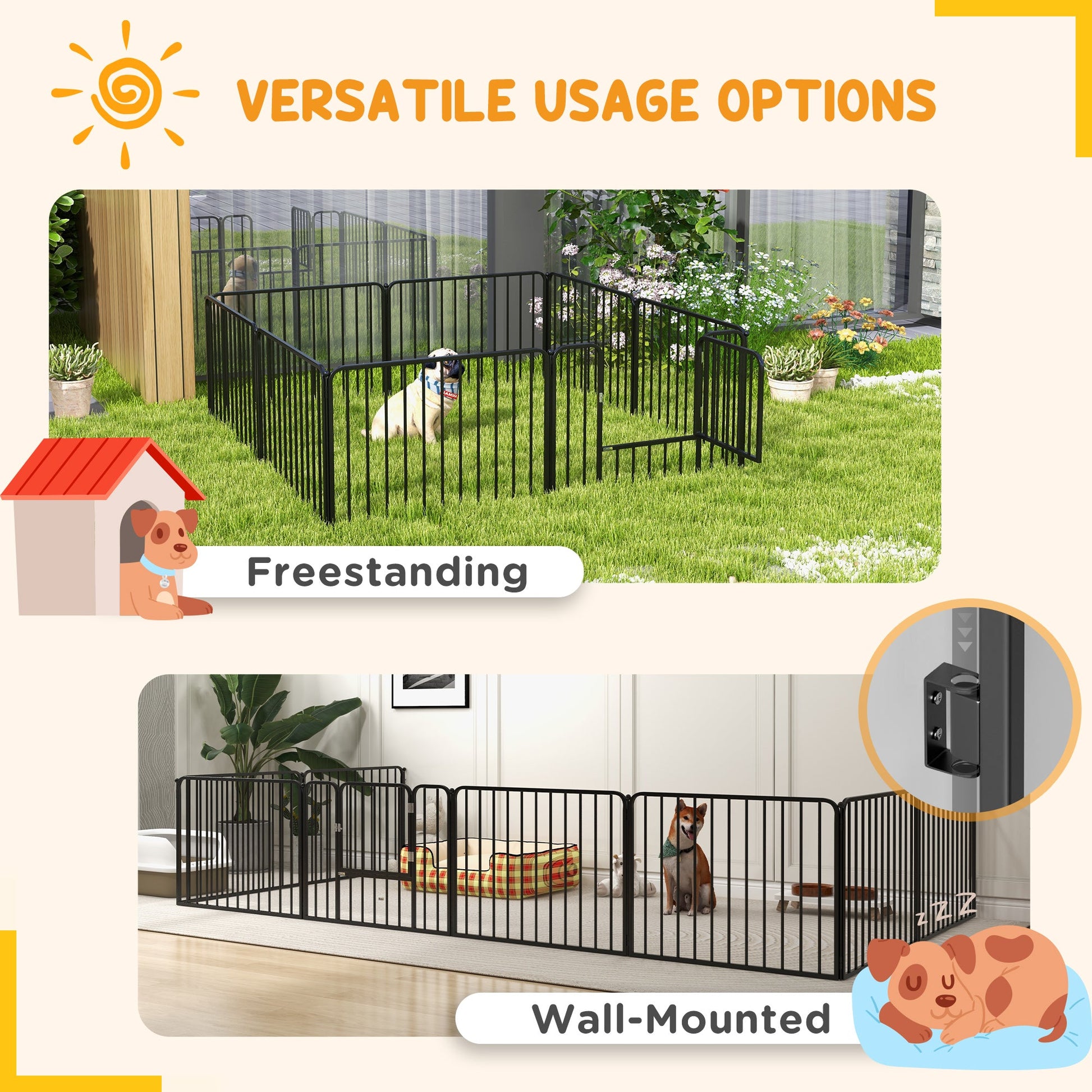 Heavy Duty Dog Playpen, 8 Panels Dog Pen, 60cm Height Pet Playpen Exercise Pen, with Door, for Small Dogs