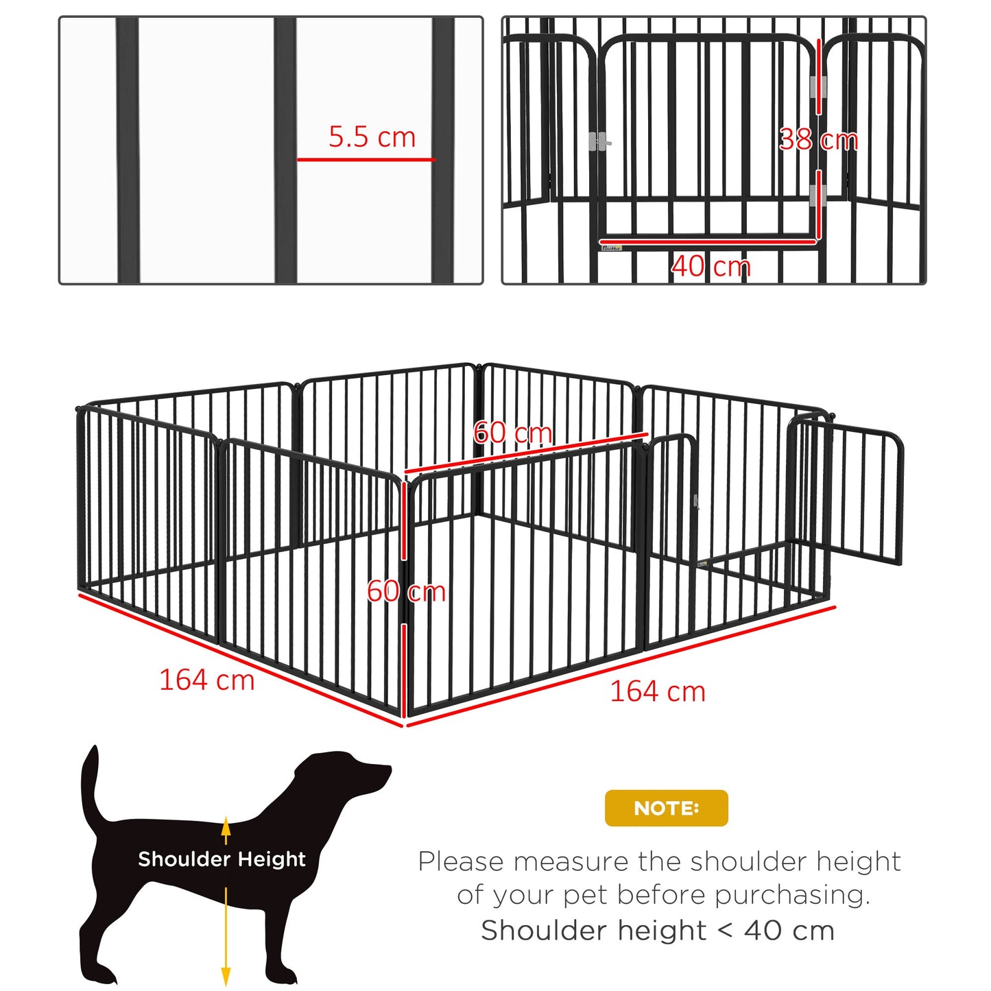 Heavy Duty Dog Playpen, 8 Panels Dog Pen, 60cm Height Pet Playpen Exercise Pen, with Door, for Small Dogs