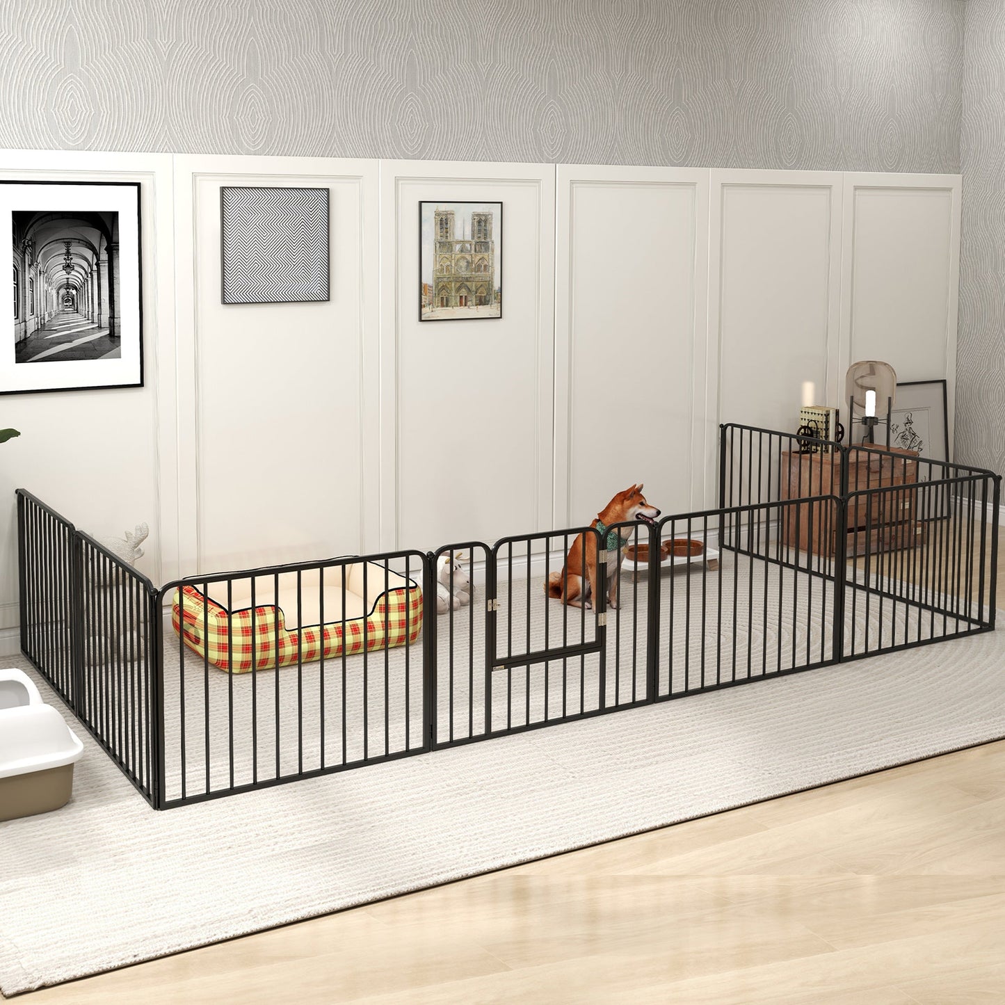 Heavy Duty Dog Playpen, 8 Panels Dog Pen, 60cm Height Pet Playpen Exercise Pen, with Door, for Small Dogs