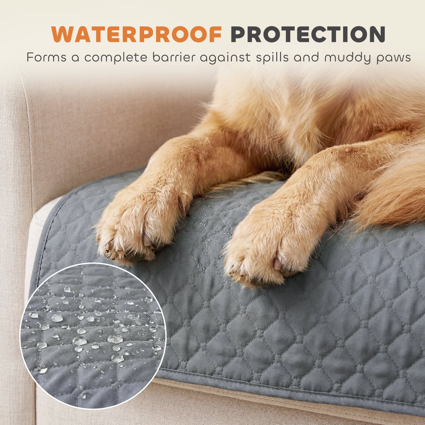 Waterproof Sofa Cover 3 Seater, Soft Couch Cover for Dogs Cats Pets, Non Slip Sofa Slipcoevr with Elastic Straps Furniture Protector for Living Room, Grey