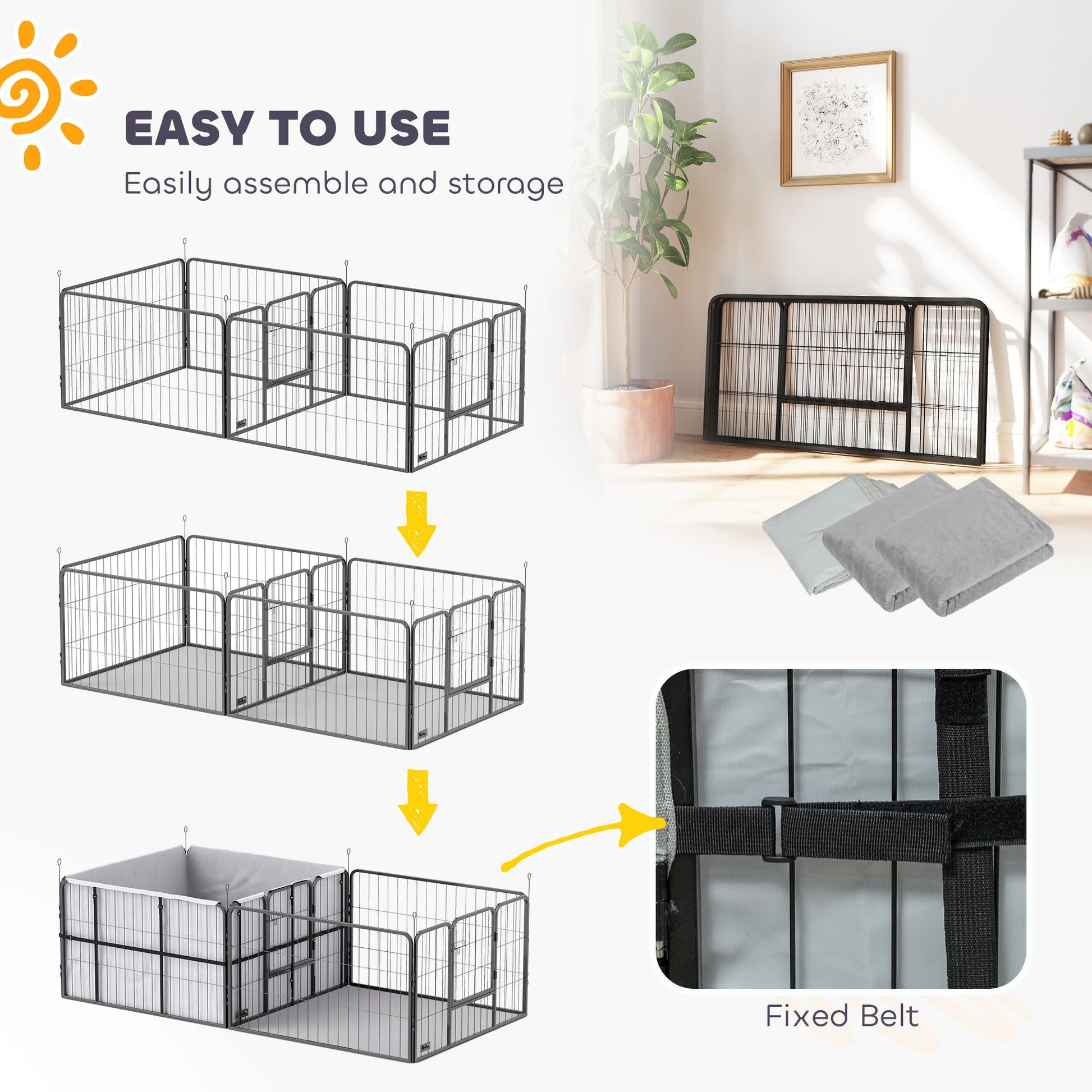 Whelping Box for Dogs, Puppies, 7 Panel Dog Playpen with Two Rooms, Washable Whelping Pads, Water-Resistant Oxford Fabric, Two Doors, for Small and Medium Dogs