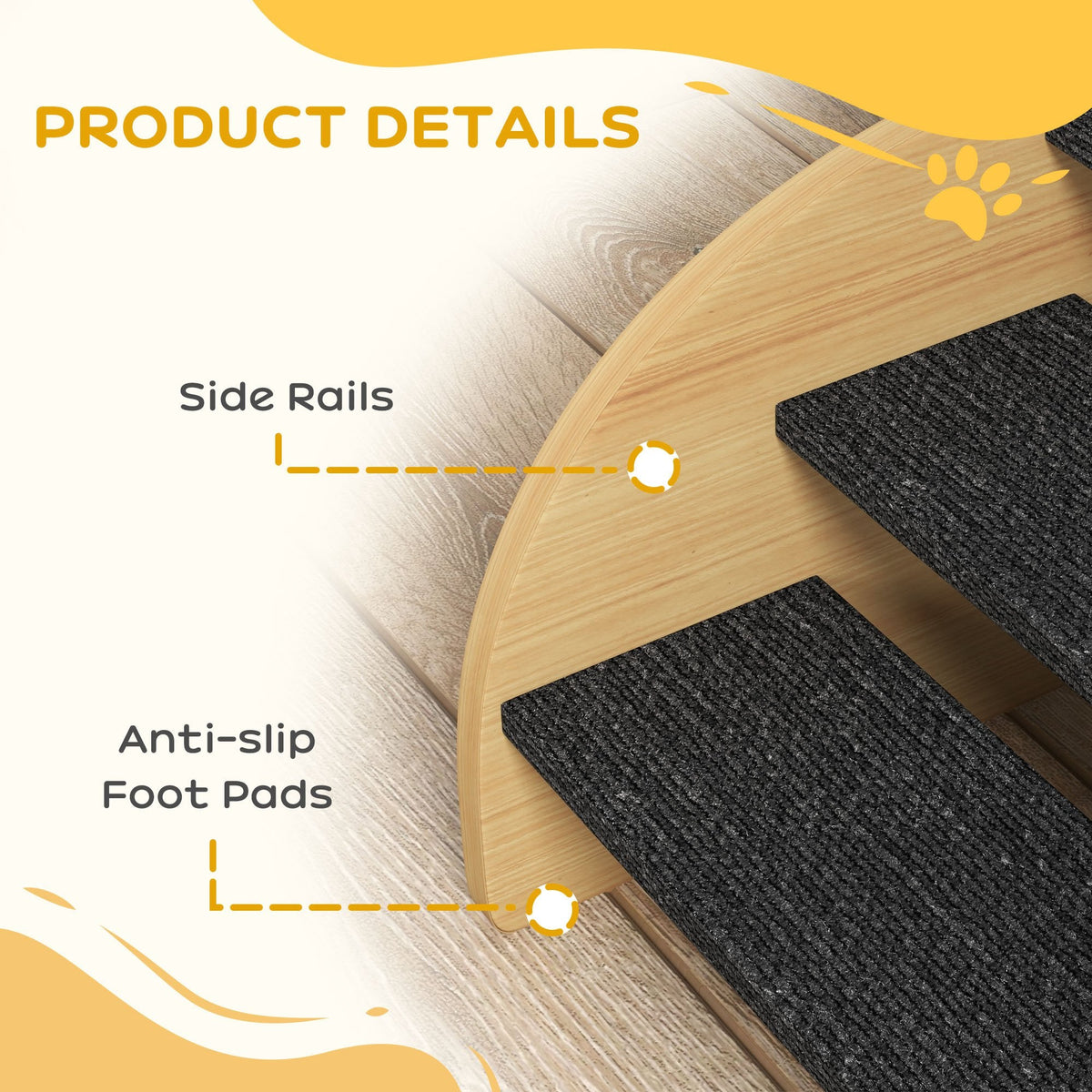 Dog Steps for Sofa and Bed, 3-Step Dog Stairs, Lightweight Pet Stairs with Side Panels, Non-Slip Feet for Small Puppies, Easy Assembly, Oak Finish