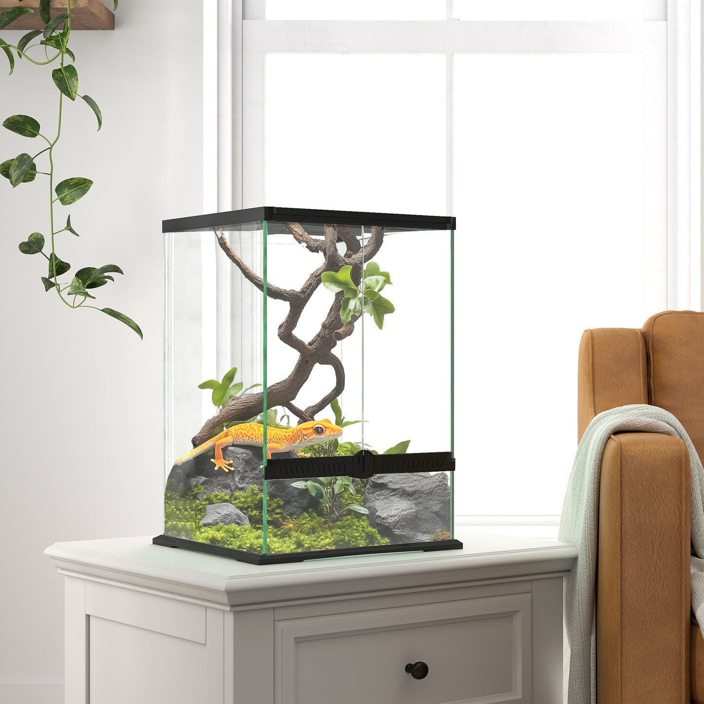 Glass Reptile Terrarium, 40L Vivarium for Lizards, Frogs, Snakes, Turtles, Tortoises, with Ventilation, 30 x 30 x 45cm
