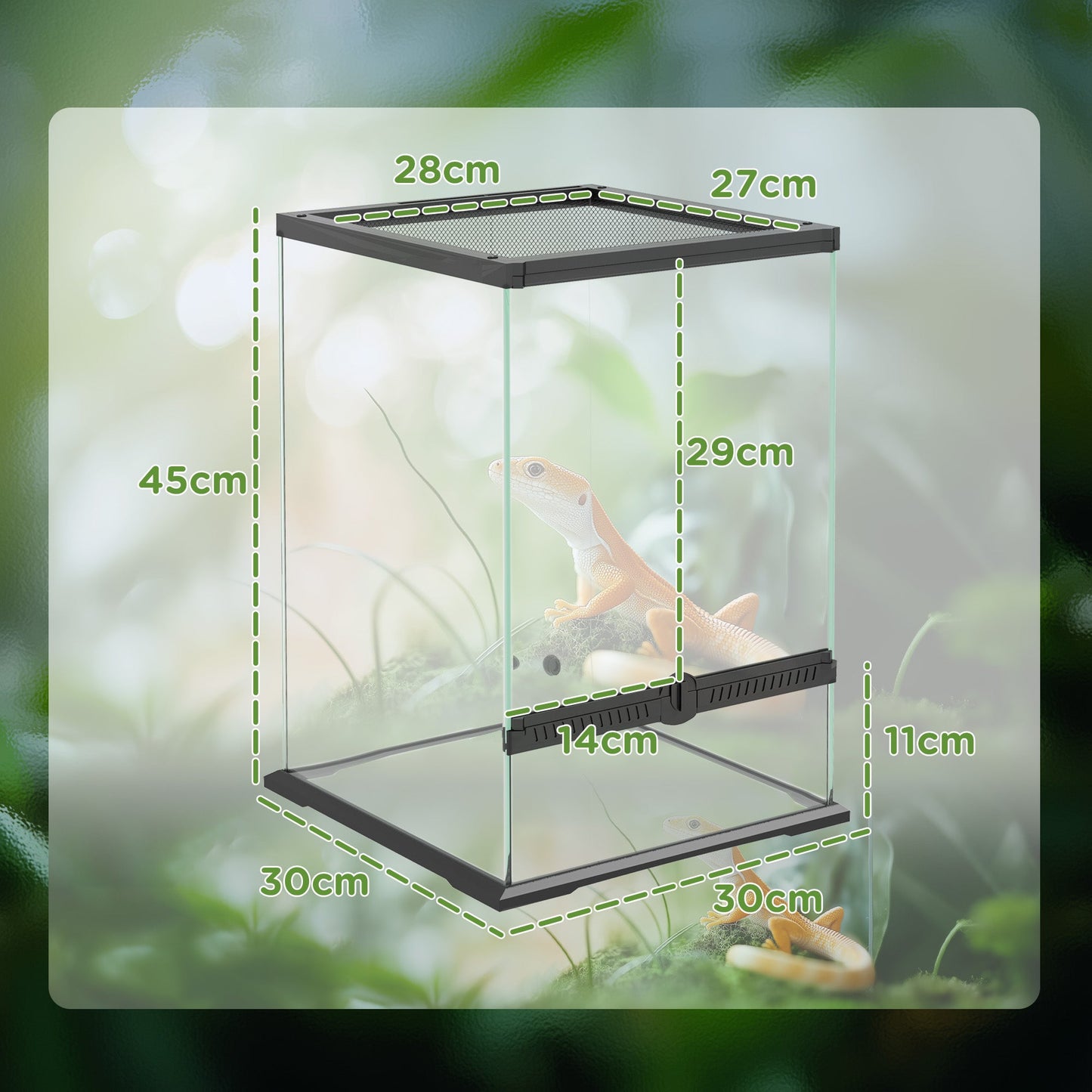 Glass Reptile Terrarium, 40L Vivarium for Lizards, Frogs, Snakes, Turtles, Tortoises, with Ventilation, 30 x 30 x 45cm