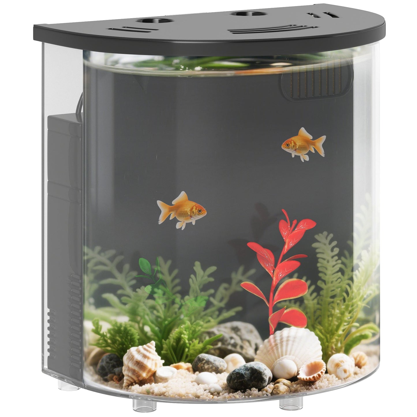 Fish Tank, 3L Nano Aquarium Starter Kit with Filter System, LED Light, Small Fish Tank for Betta, Goldfish, Shrimp, Black