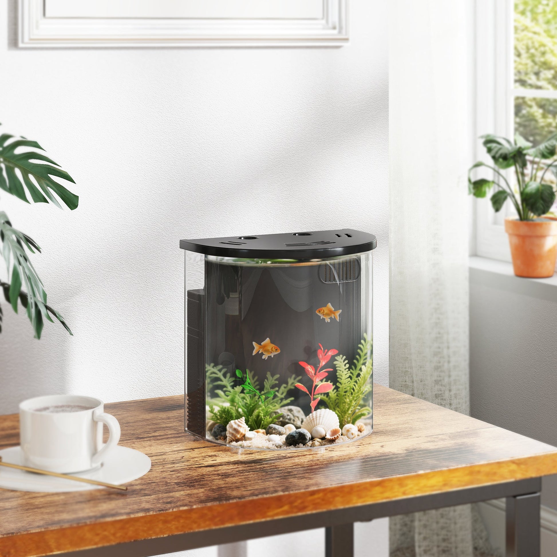 Fish Tank, 3L Nano Aquarium Starter Kit with Filter System, LED Light, Small Fish Tank for Betta, Goldfish, Shrimp, Black