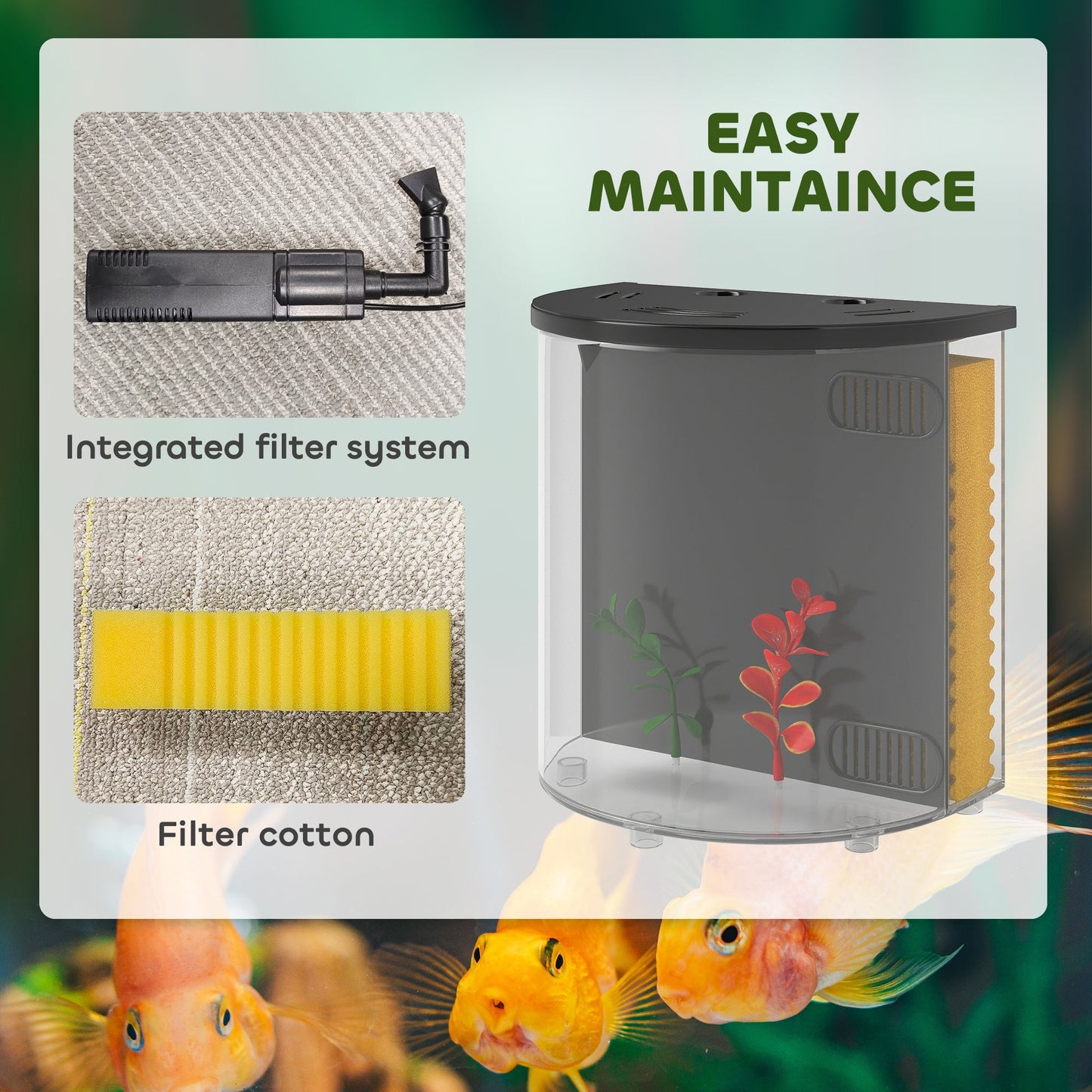 Fish Tank, 3L Nano Aquarium Starter Kit with Filter System, LED Light, Small Fish Tank for Betta, Goldfish, Shrimp, Black