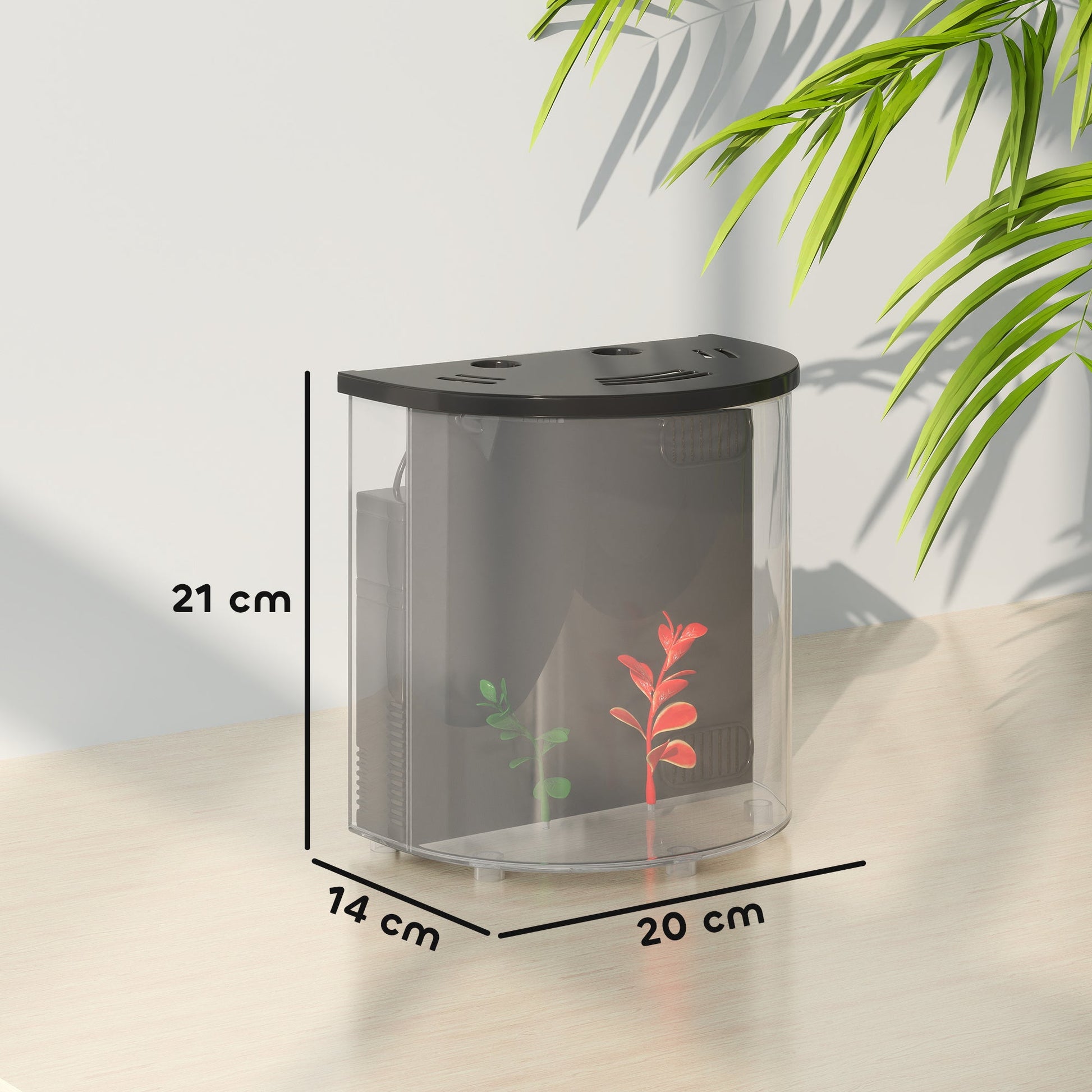 Fish Tank, 3L Nano Aquarium Starter Kit with Filter System, LED Light, Small Fish Tank for Betta, Goldfish, Shrimp, Black