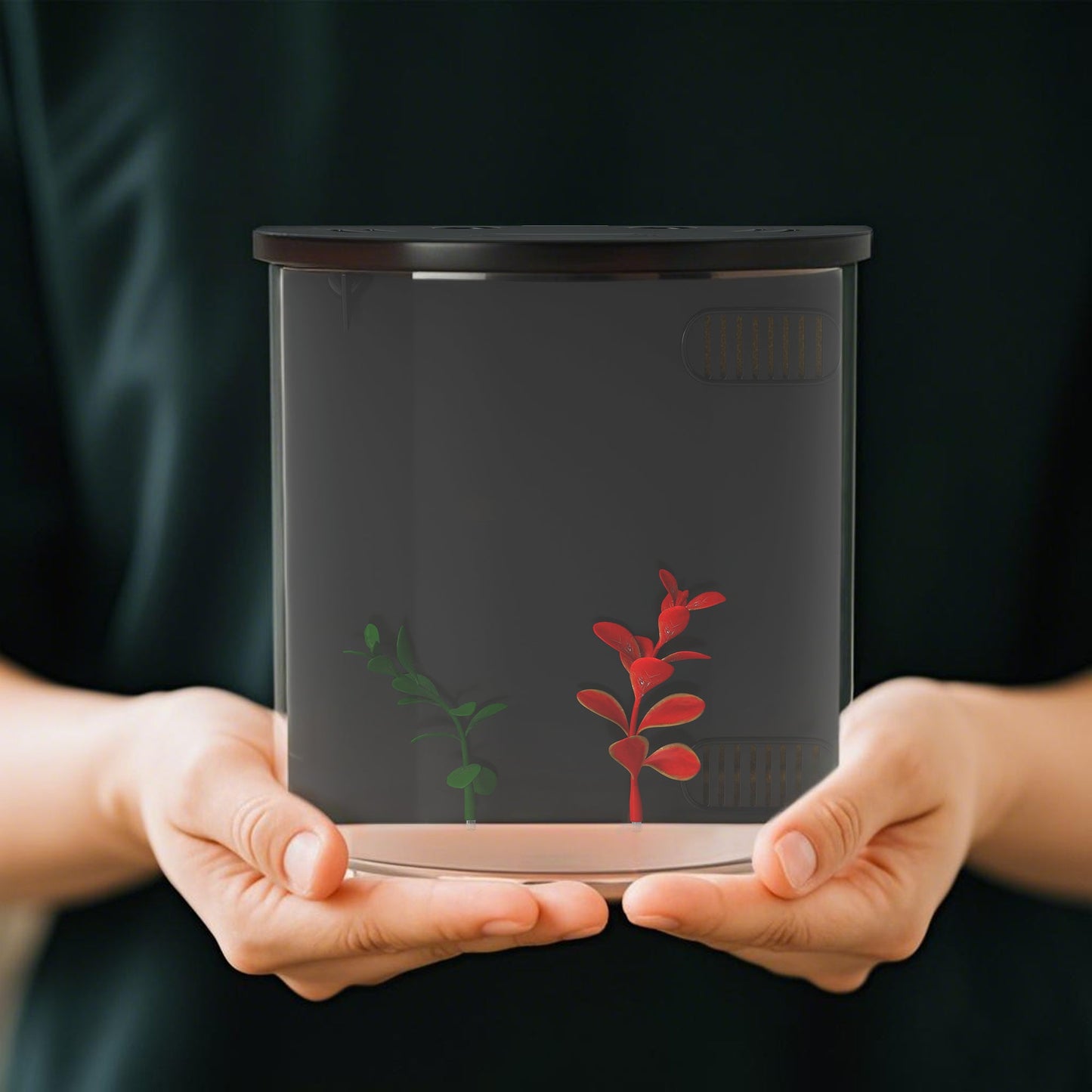 Fish Tank, 3L Nano Aquarium Starter Kit with Filter System, LED Light, Small Fish Tank for Betta, Goldfish, Shrimp, Black