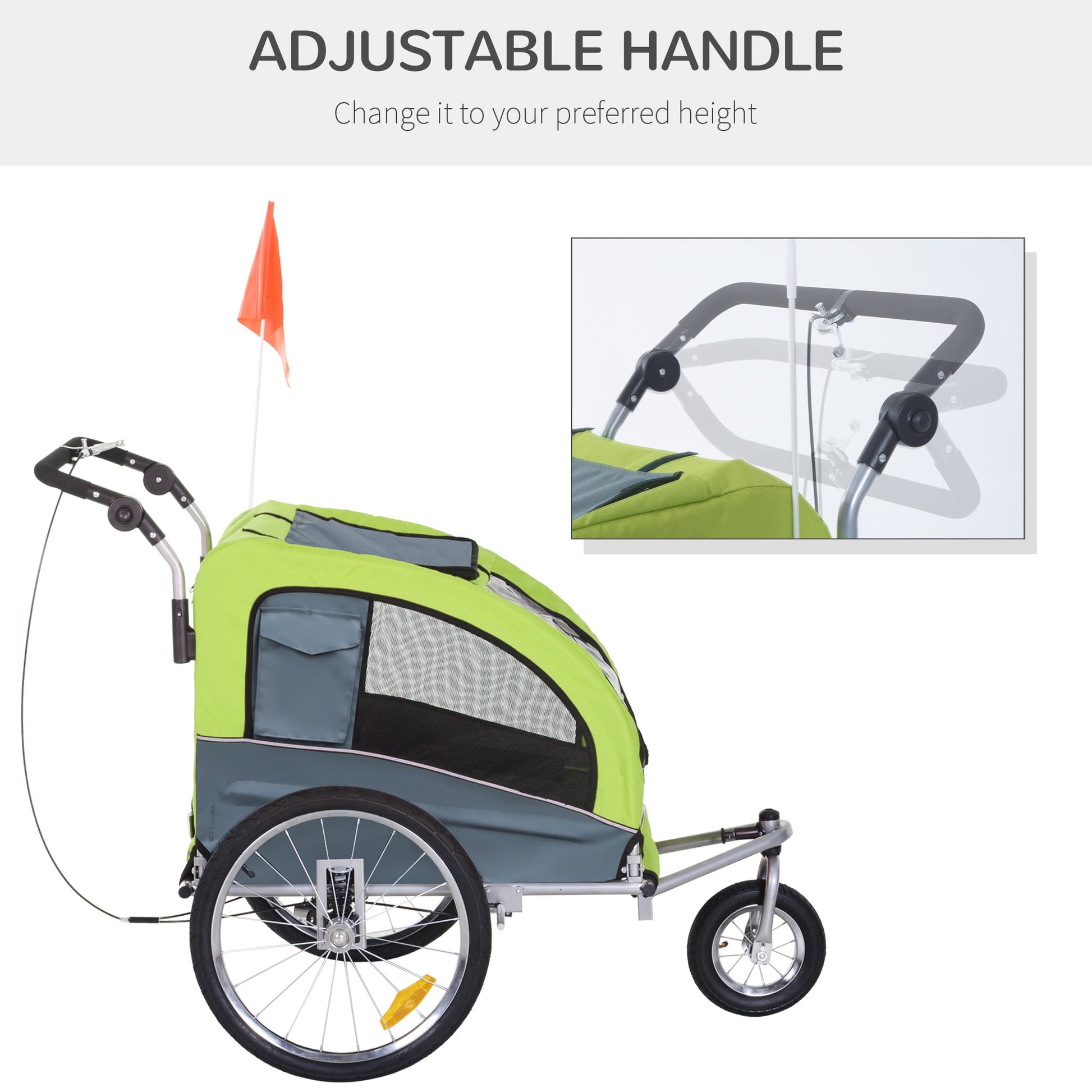 Dog Bike Trailer Pet Stroller Cart Carrier for Bicycle 360° Rotatable with Reflectors 3 Wheels Hitch Coupler Push/ Pull/ Brake Water Resistant Green