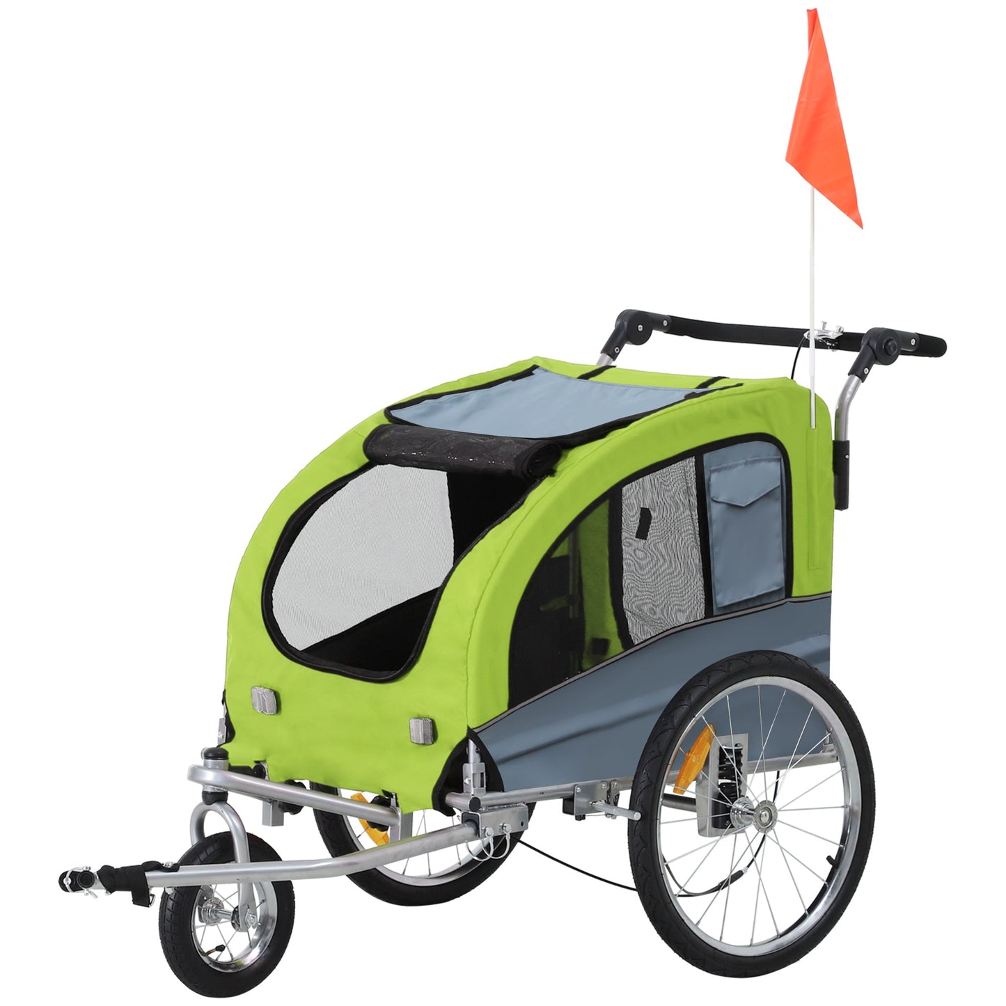 Dog Bike Trailer Pet Stroller Cart Carrier for Bicycle 360° Rotatable with Reflectors 3 Wheels Hitch Coupler Push/ Pull/ Brake Water Resistant Green