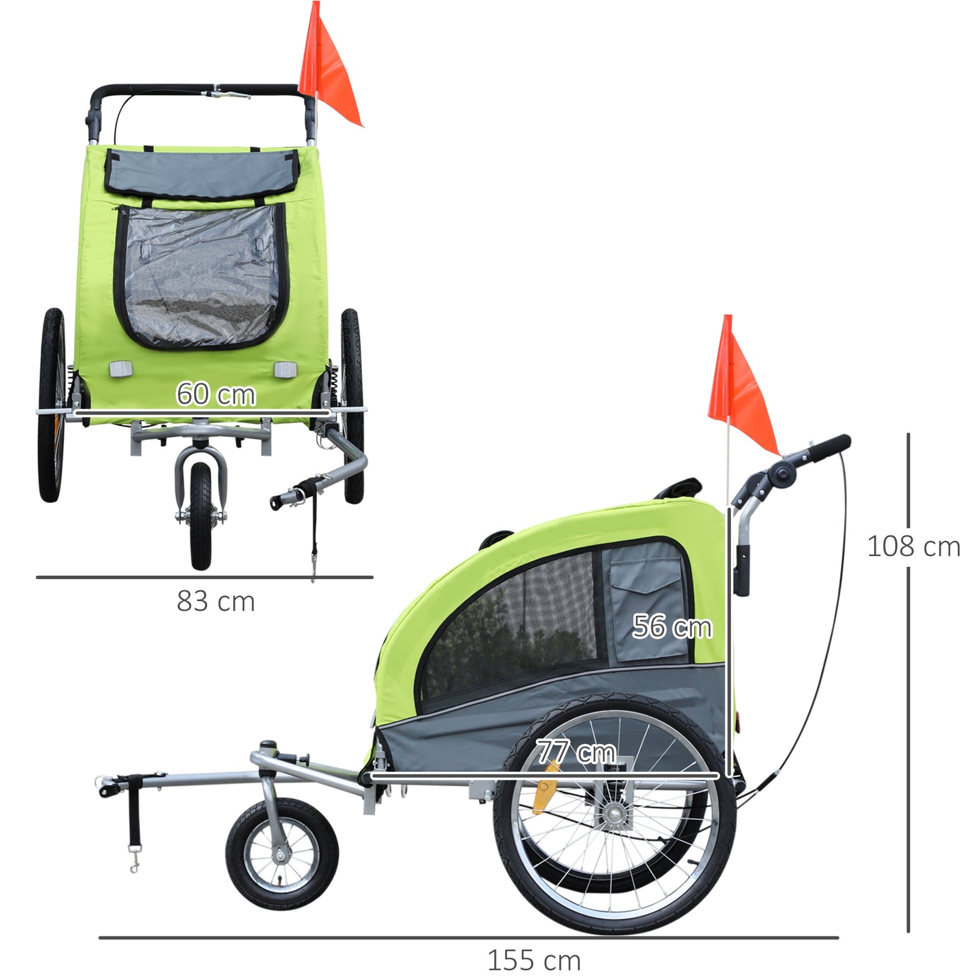 Dog Bike Trailer Pet Stroller Cart Carrier for Bicycle 360° Rotatable with Reflectors 3 Wheels Hitch Coupler Push/ Pull/ Brake Water Resistant Green