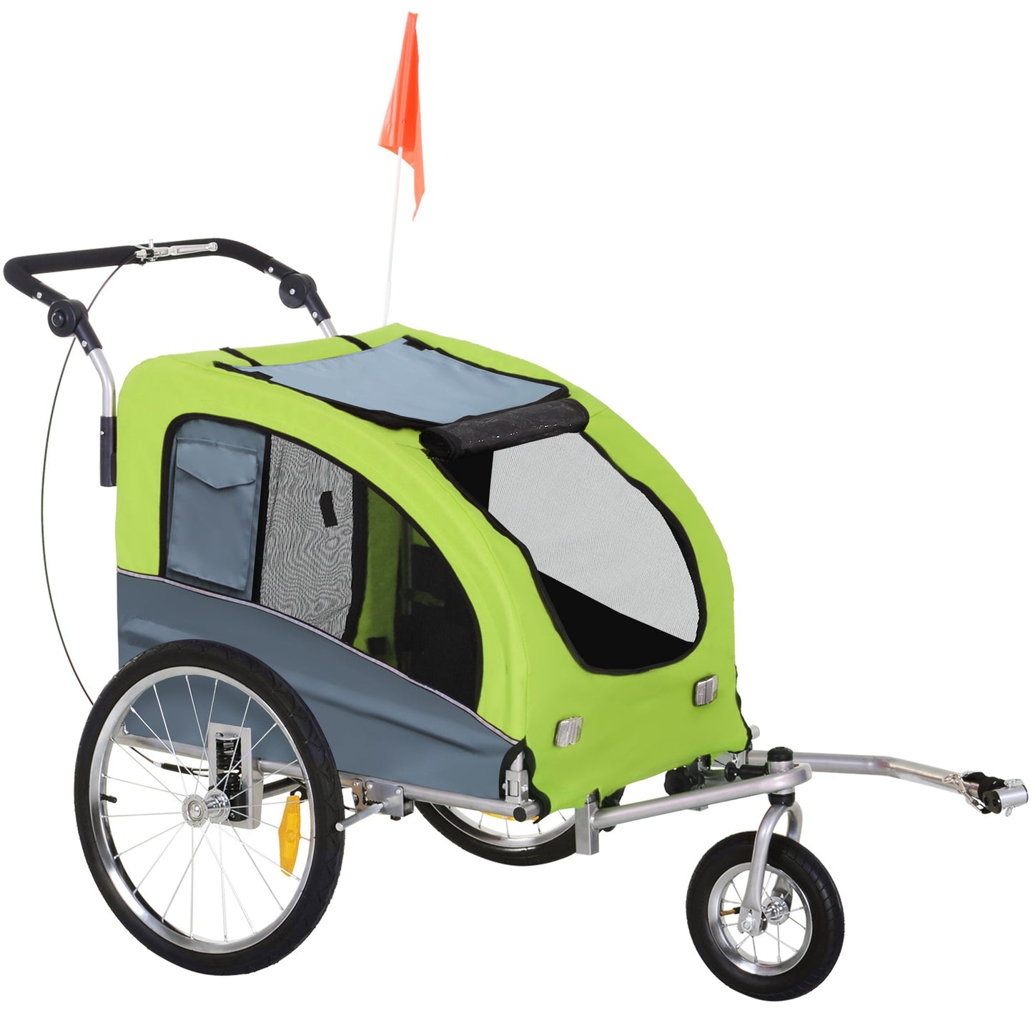 Dog Bike Trailer Pet Stroller Cart Carrier for Bicycle 360° Rotatable with Reflectors 3 Wheels Hitch Coupler Push/ Pull/ Brake Water Resistant Green