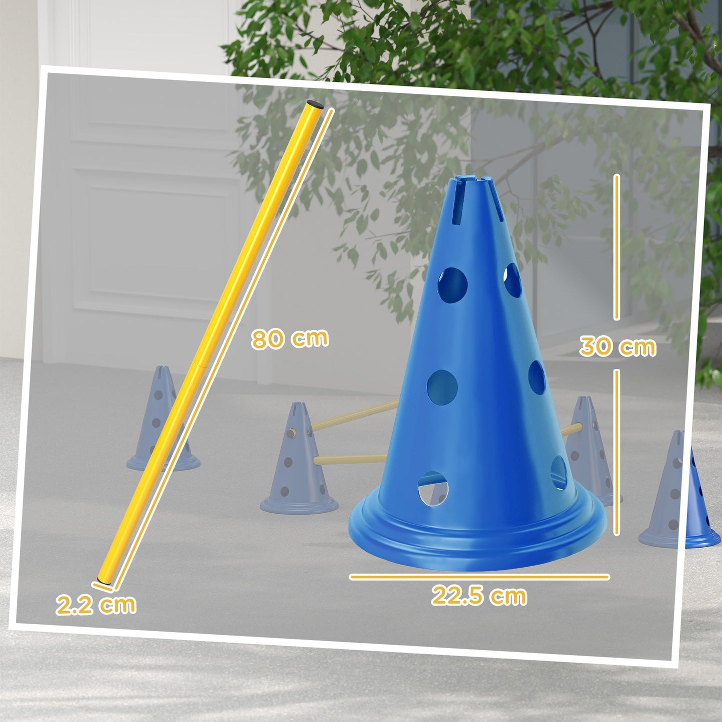 Dog Agility Equipment Set, Portable Pet Jump Training Kit for Six Cones, Six Poles with Carry Bag, Three-Piece Adjustable Height Jumping Obstacles, Blue